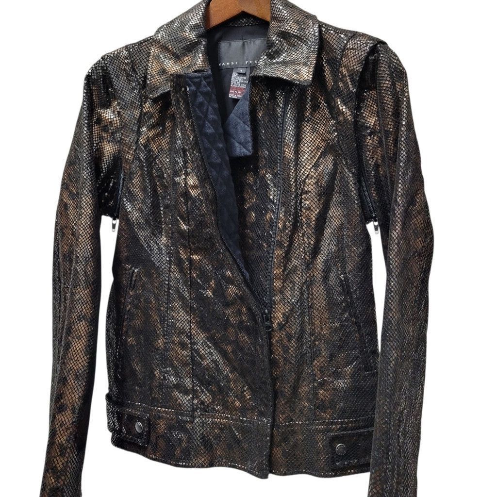 Other Yansi Fugel Women's Lacquered Python Biker Jacket Size S / US 4 / IT 40 - 5 Thumbnail