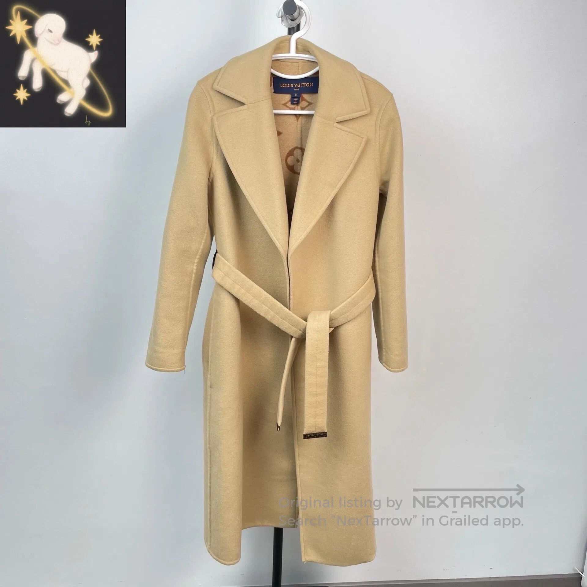 Louis Vuitton Louis Vuitton Beige Lined All-Over Print Belted Coat| Size XXS / US 00 / IT 34 - 1 Thumbnail
