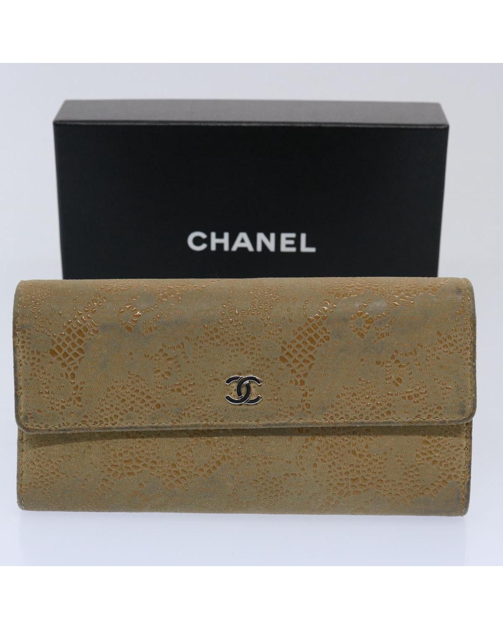 image of Chanel Suede Long Wallet In Beige, Women's