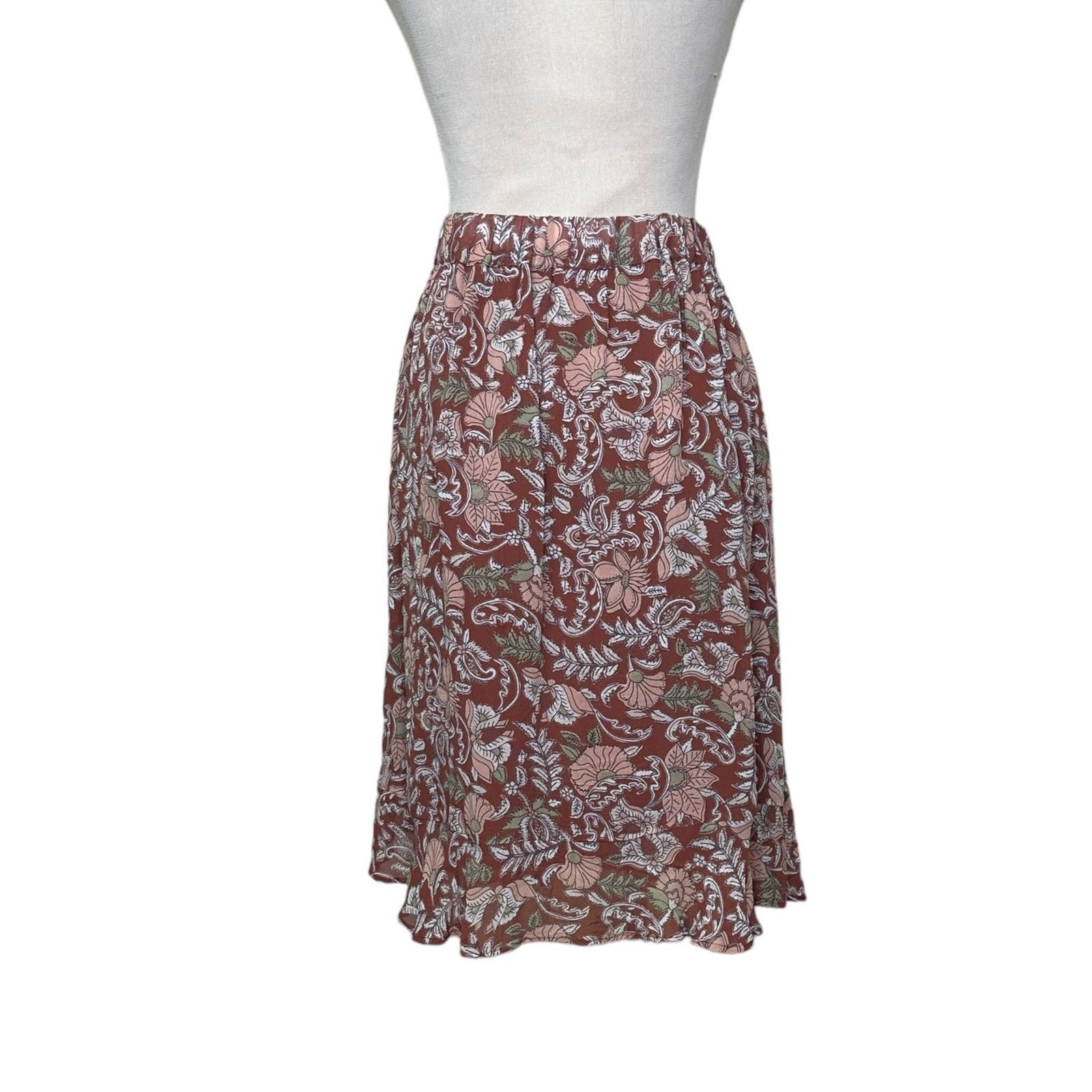 Anthropologie By Anthropologie brown floral pull on mini skirt size XS Size 30" / US 8 / IT 44 - 8 Thumbnail