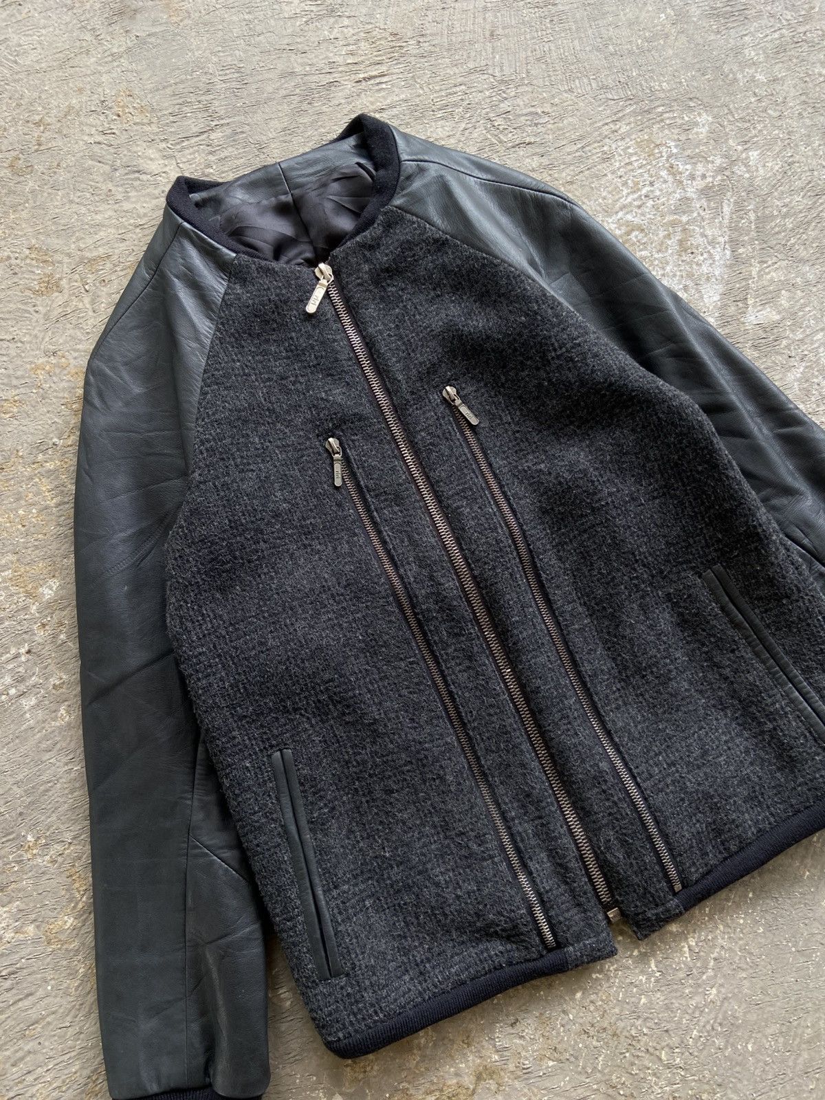 Ekam 2000s Ishinn - CCP Style Leather Sleeve Riri Zip Jacket Size US S / EU 44-46 / 1 - 2 Thumbnail