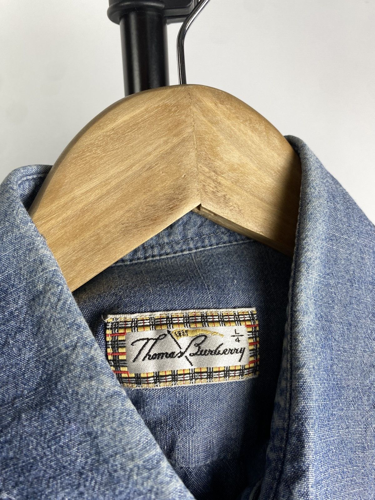 Burberry RARE Thomas Burberry Vintage Denim Shirt short sleeve 90s Size US L / EU 52-54 / 3 - 6 Thumbnail