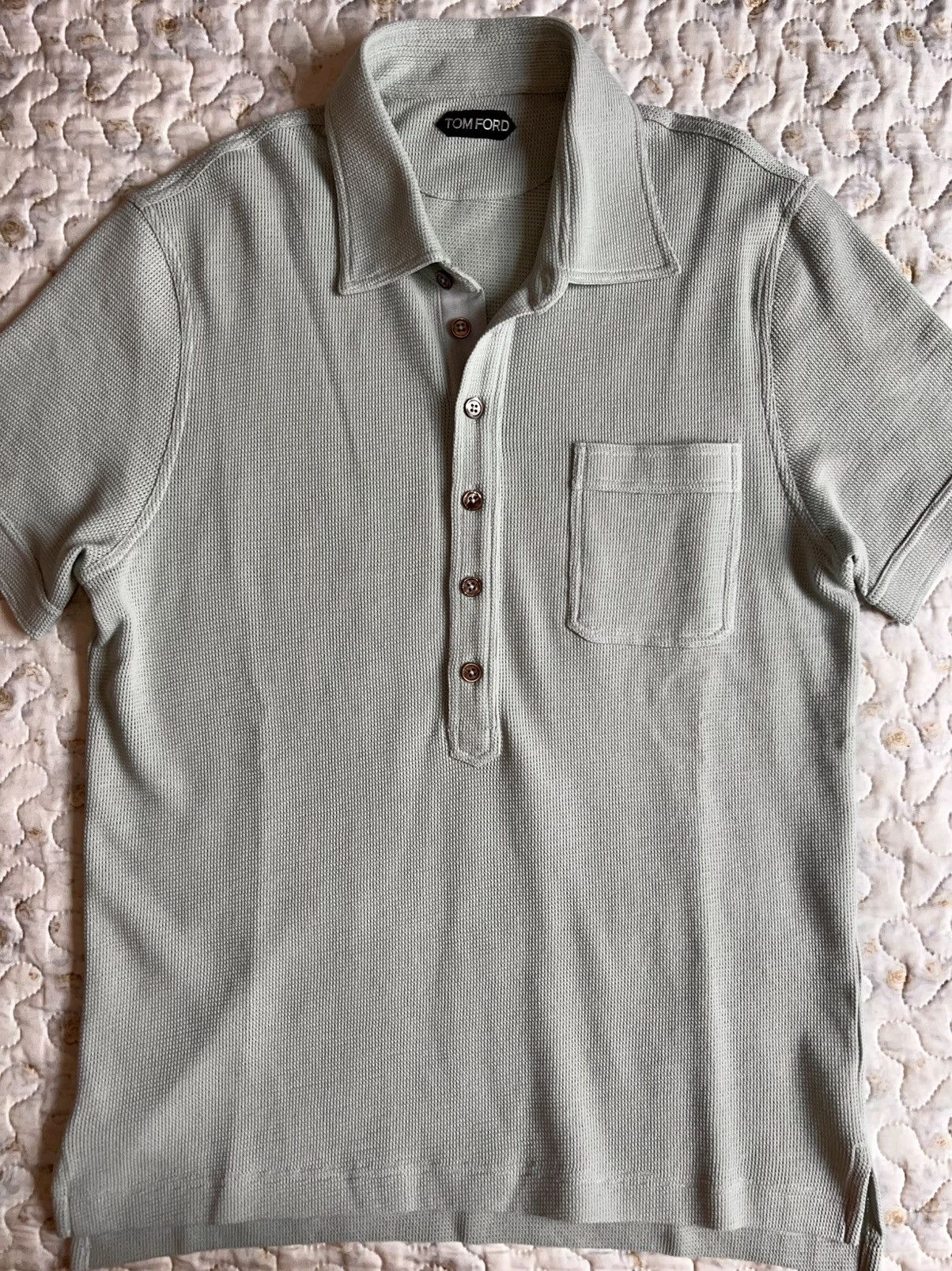 48 Tom Ford Polo Shirt light grey knit breath texture button