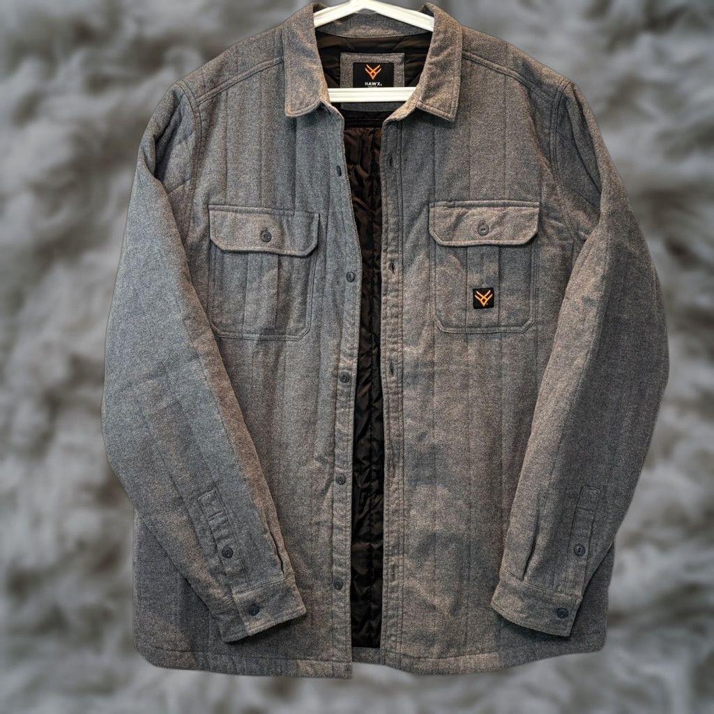 Hawx Shirt Mens XLT Tall Gray Channel Quilted Flannel Button-Down Shacket Work