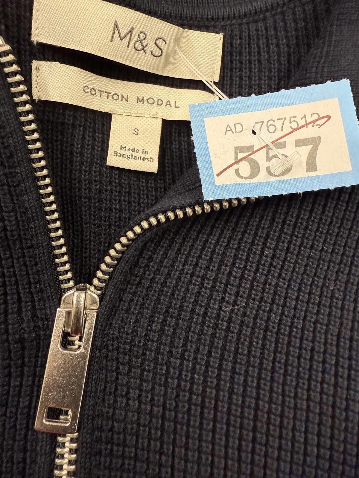 M.E. Sport M&S Navy Blue Cotton Modal Half-Zip Sweater with White Stri Size US S / EU 44-46 / 1 - 2 Thumbnail