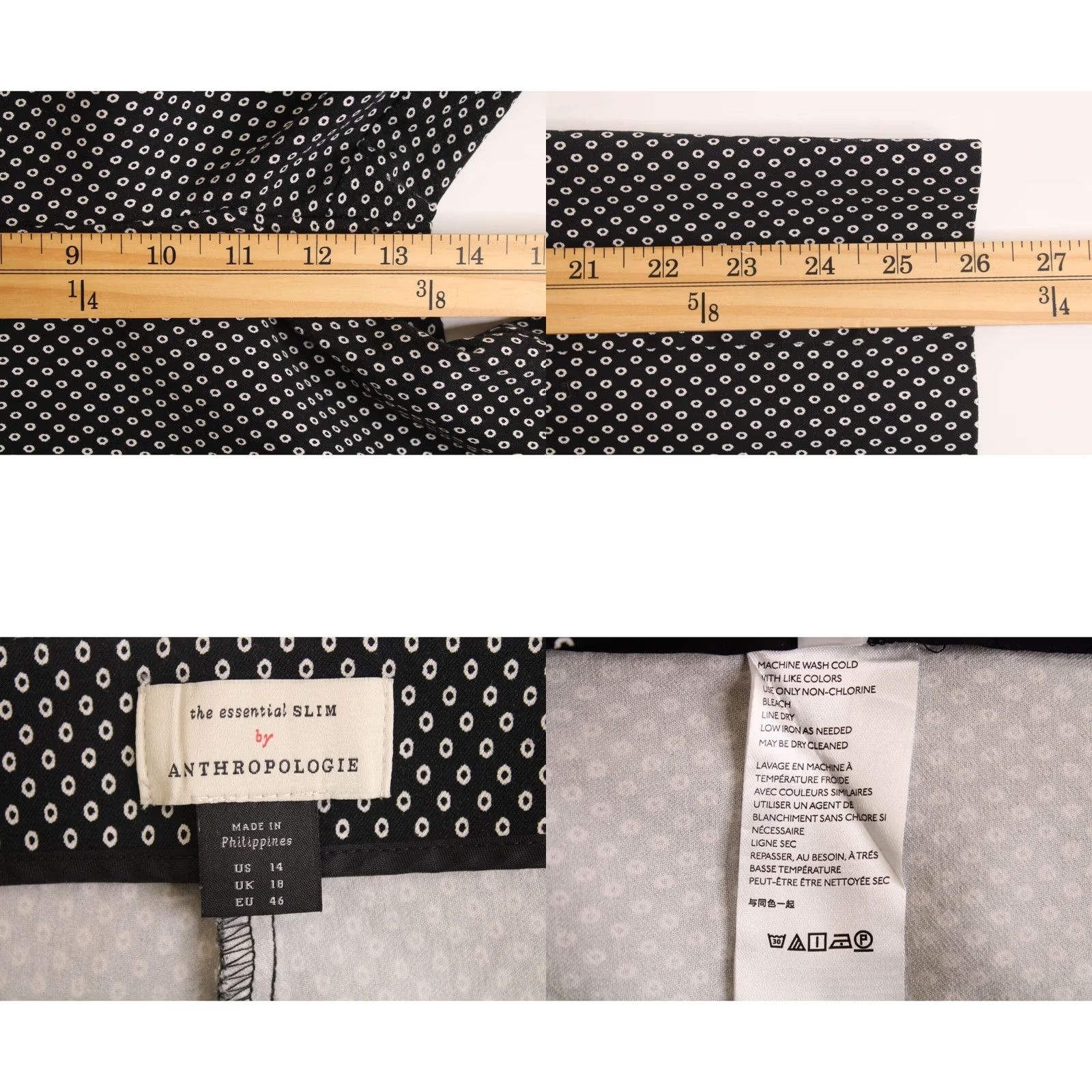 Anthropologie VINTAGE Anthropologie Women's The Essential Slim Black Dot Motif Office Pants Sz 14 Size 36" / US 14 / IT 50 - 8 Thumbnail