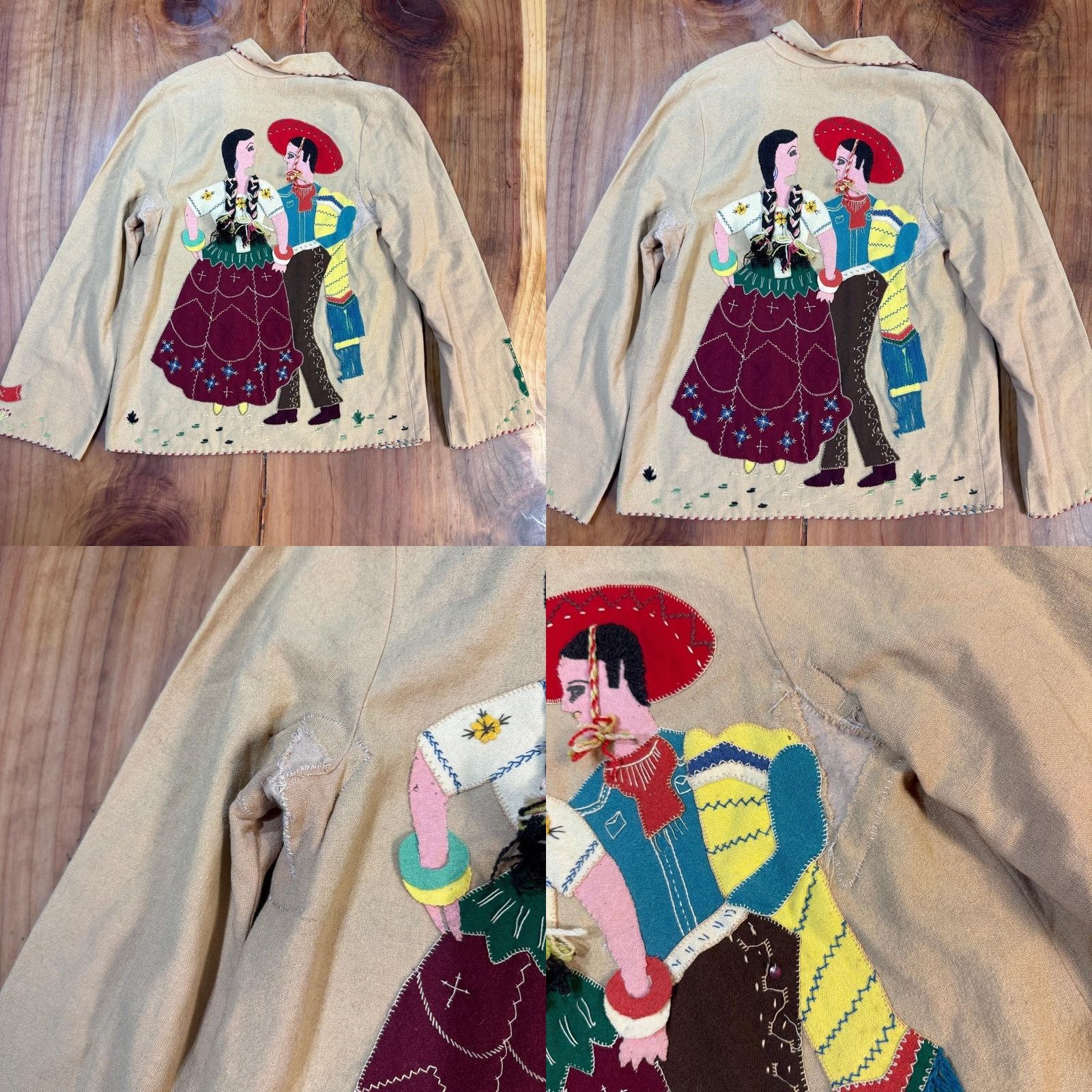 Vintage VINTAGE Guillermo Guevara Wool Embroidered Jacket Mexican Tourist Beige S Size S / US 4 / IT 40 - 9 Thumbnail