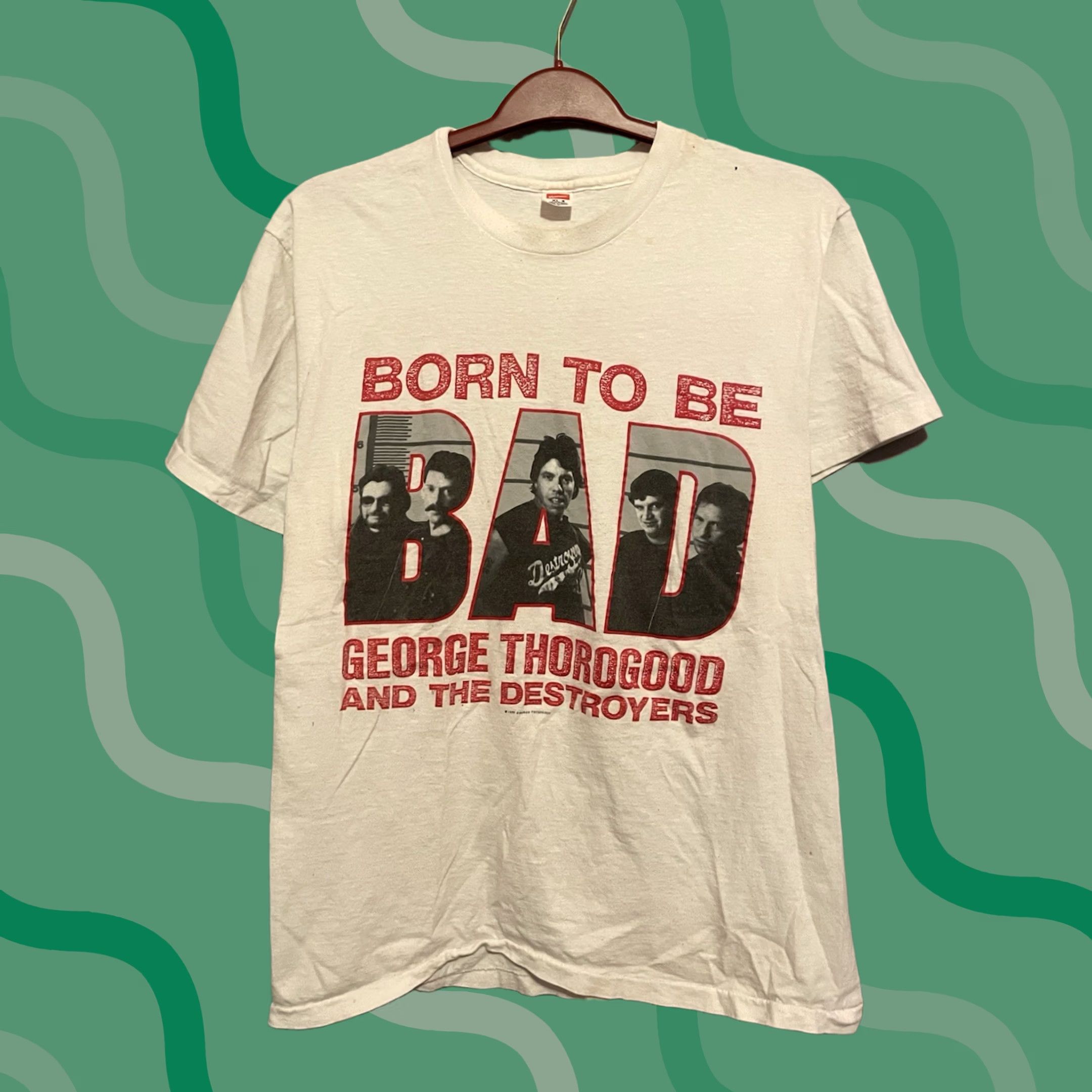 Hanes VINTAGE George Thorogood & Destroyers Born To Bed 1990 Tour XL Single Stitch T-Shirt White 1990s Mens Shirt Cotton Hanes Graphic Tee XS? Wait Size US XL / EU 56 / 4 - 1 Thumbnail
