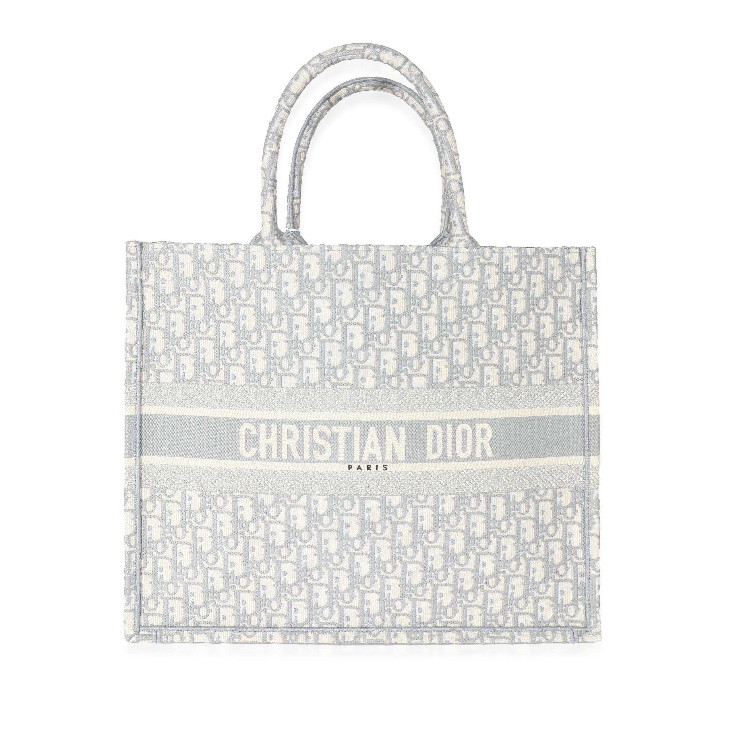 image of Christian Dior Gray Oblique Canvas Large Book Tote in White, Women's