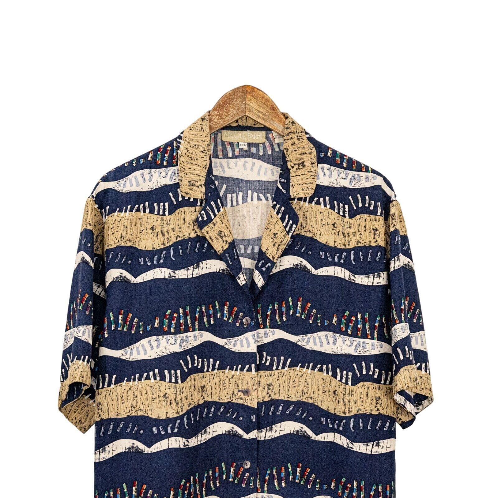 Nicole Farhi NICOLE FARHI 100% Silk Button up Blouse Navy Multi Print Size XL / US 12-14 / IT 48-50 - 6 Thumbnail