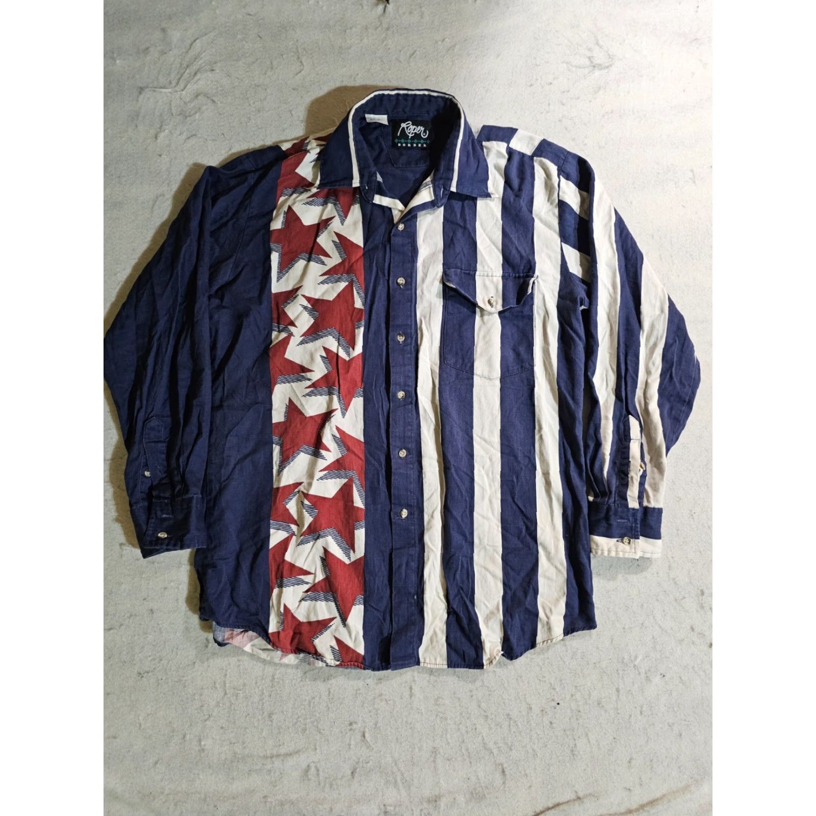 Roper VINTAGE Roper Border Retro Rodeo Long Sleeve American Flag Shirt Large Mens Size US L / EU 52-54 / 3 - 6 Thumbnail