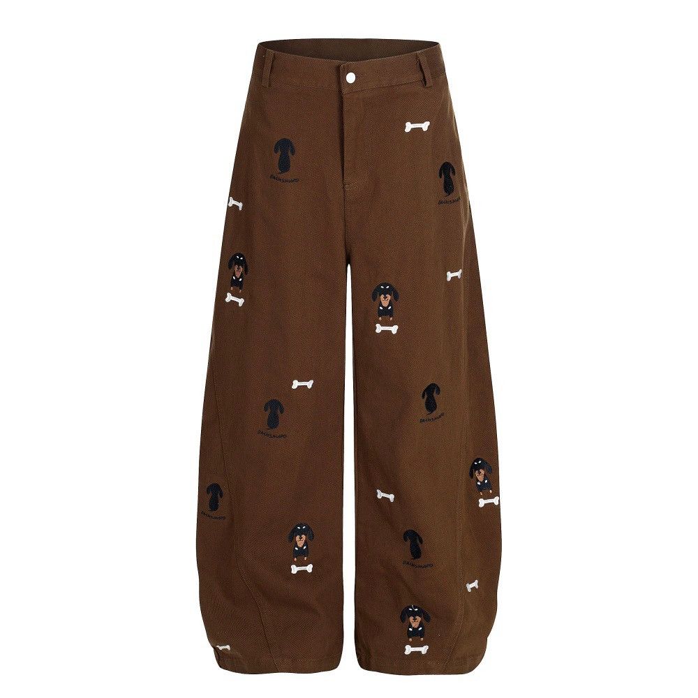 Vintage Men's cartoon puppy embroidered loose wide-leg trousers Size US 32 / EU 48 - 1 Thumbnail