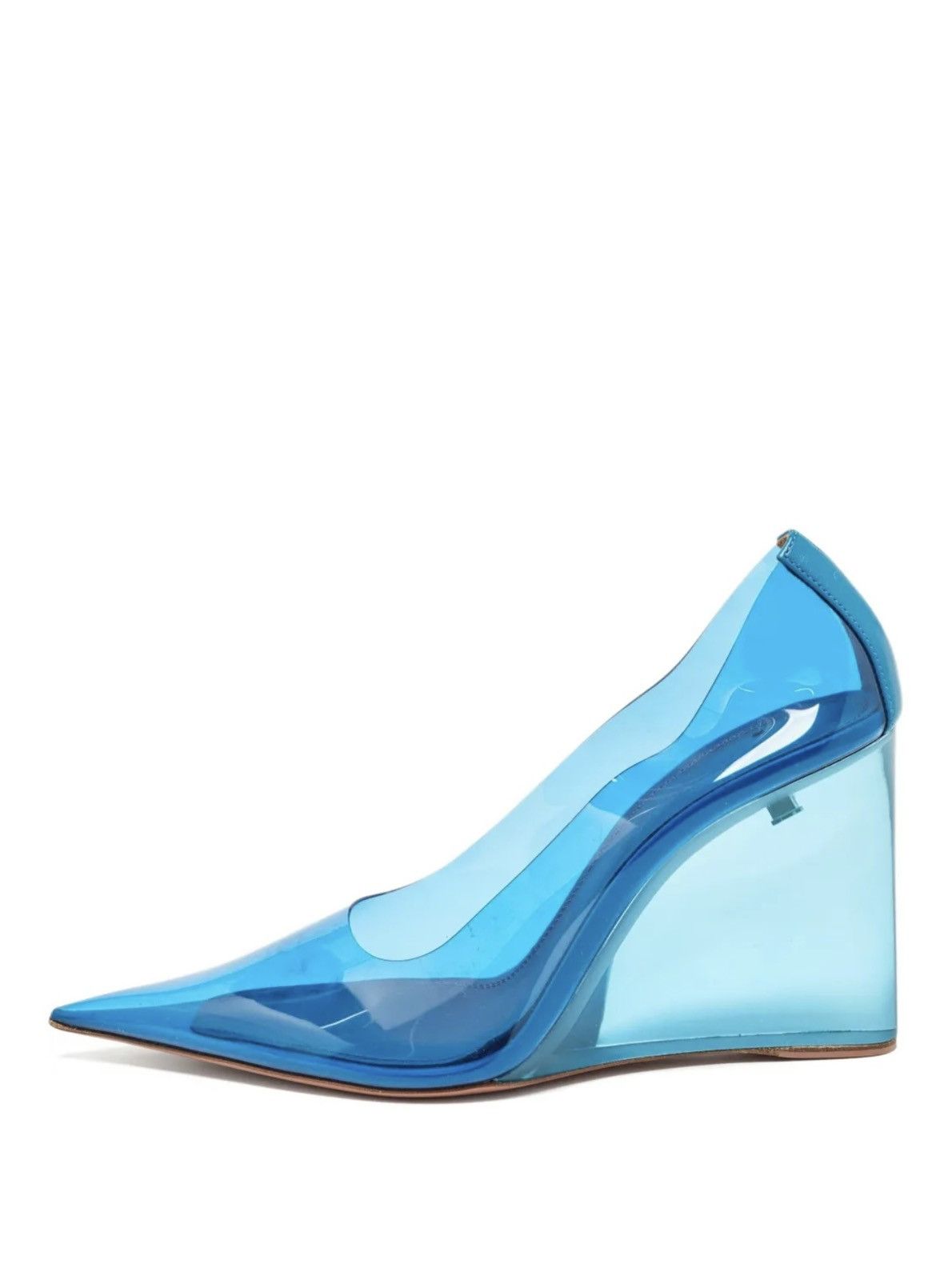 Amina Muaddi Amina Muaddi Ane Glass Wedge Pumps In Blue PVC Size US 9 / IT 39 - 1 Thumbnail