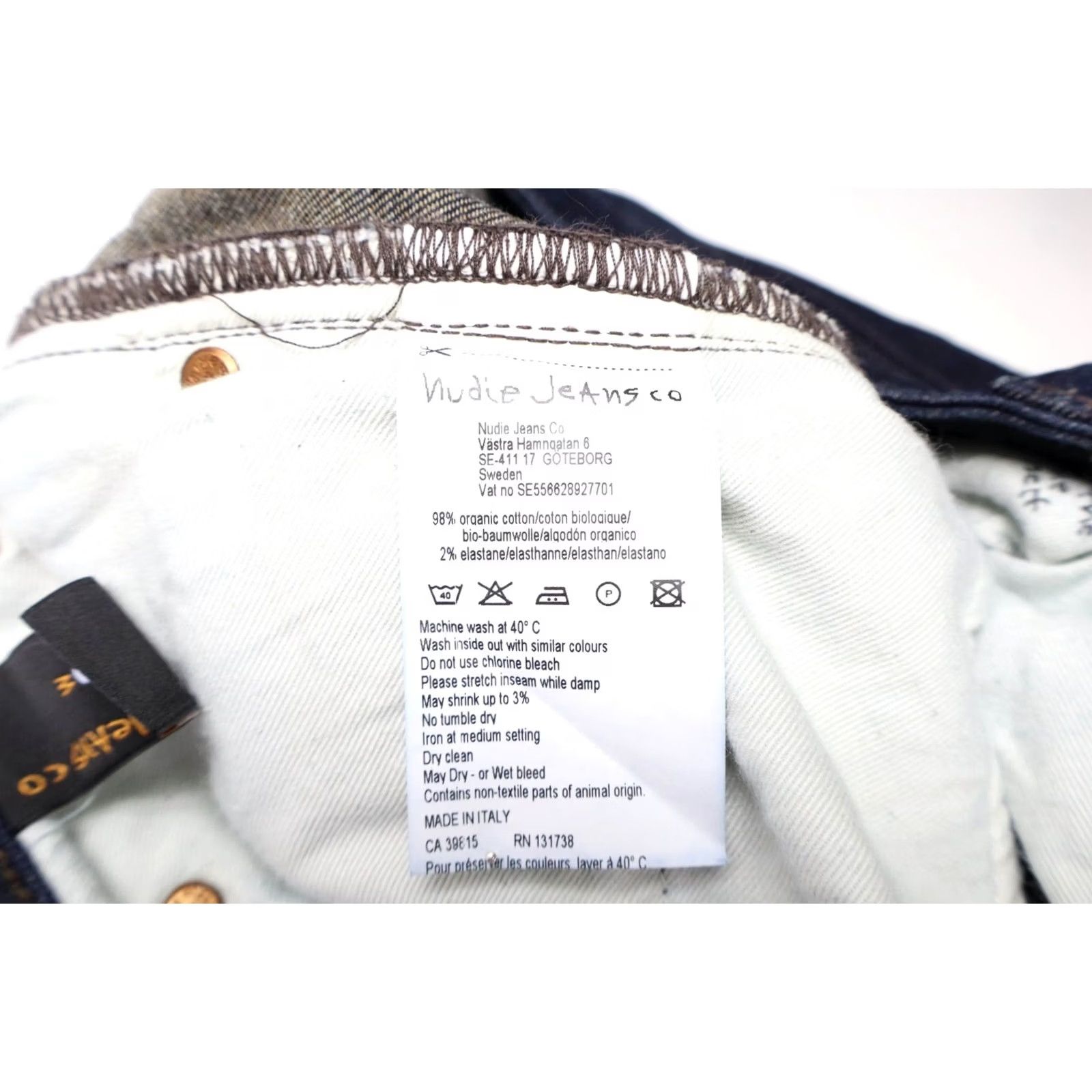 Vintage NUDIE Skinny Lin Dry Steel Jeans Men's W28/L32 Dark Blue Denim Zip Fly Stretched Size US 28 / EU 44 - 7 Thumbnail