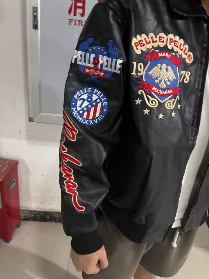 Pelle Pelle leather jacket big logo American Eagle famous