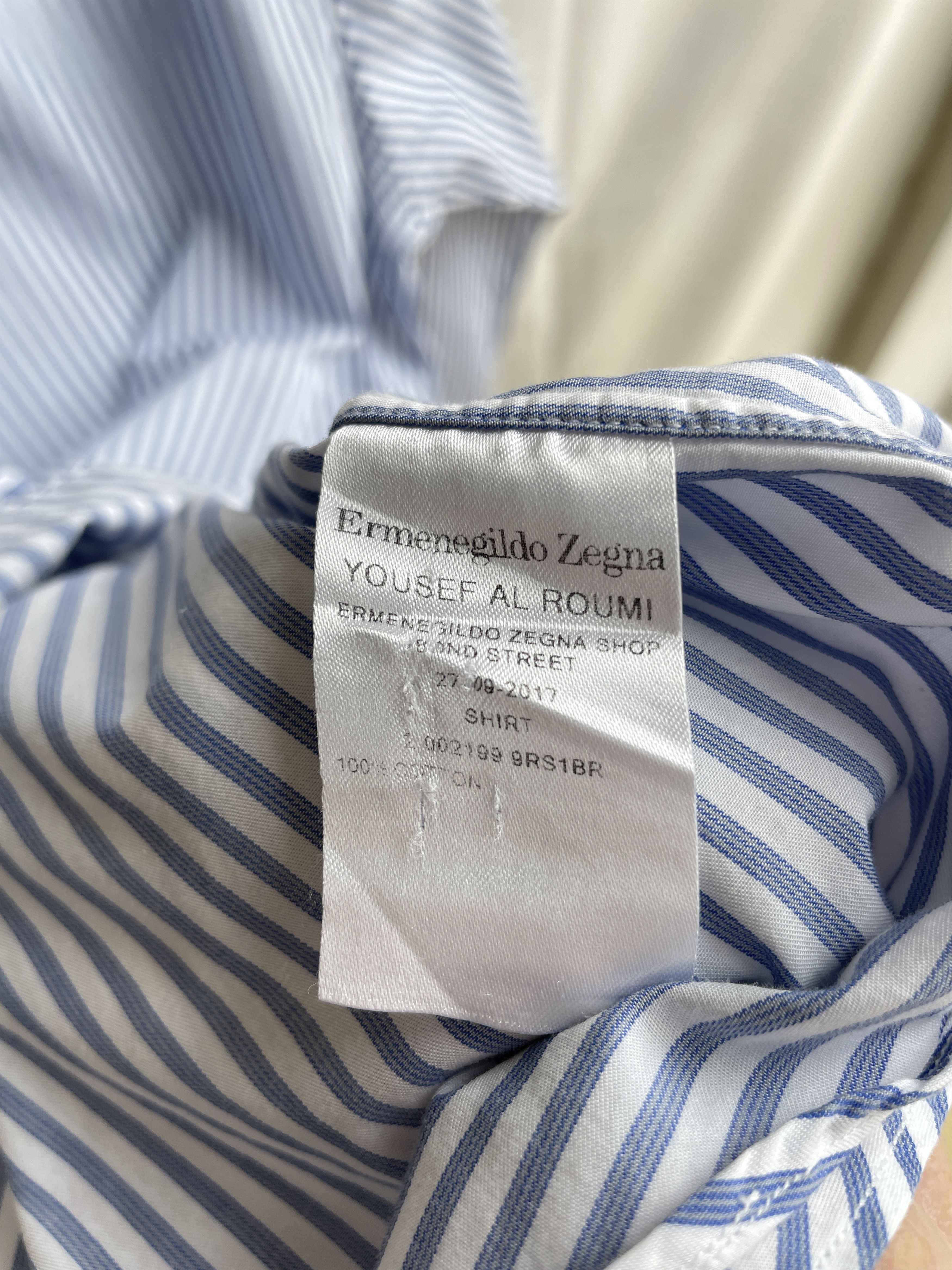 Ermenegildo Zegna Ermenegildo Zegna Made to Measure Striped Blue Dress Shirt Size 50R - 7 Thumbnail