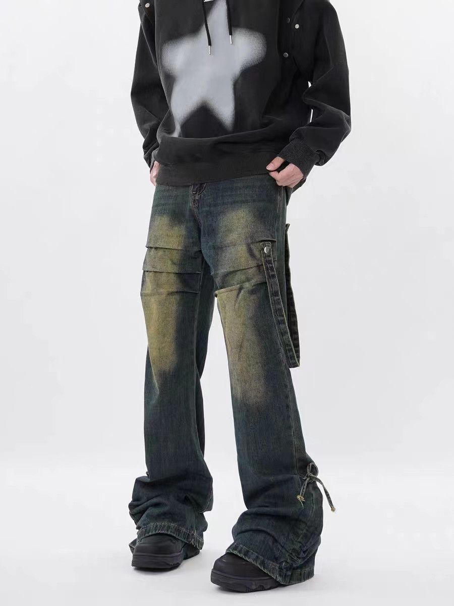 Vintage micro-flare pleated jeans