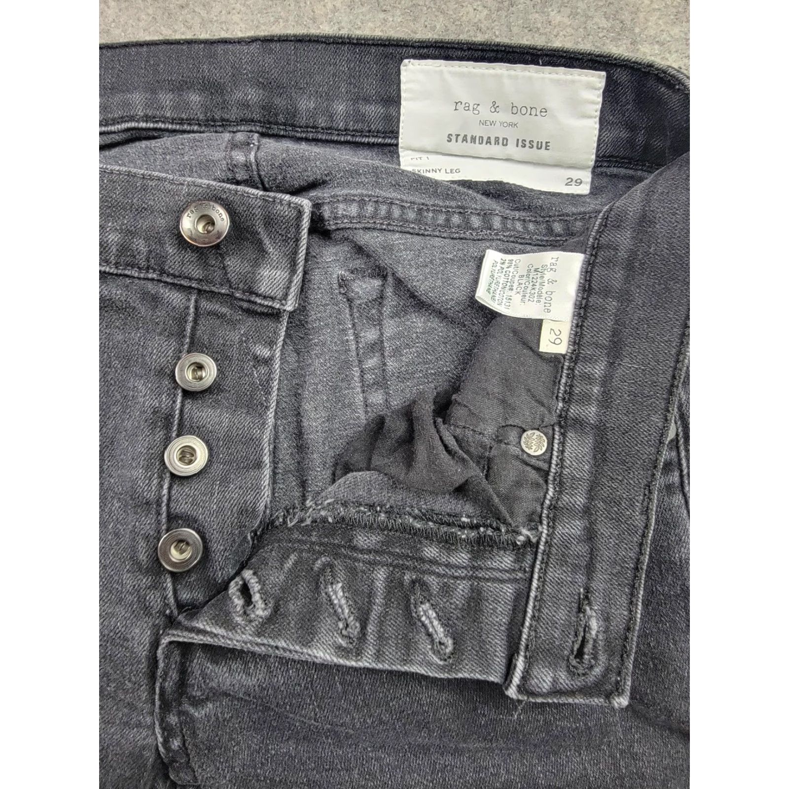 Rag & Bone rag & bone Jeans Mens 29 Black Fit 1 Skinny Button Fly Made USA 29x31 Stretch Size US 29 - 4 Thumbnail