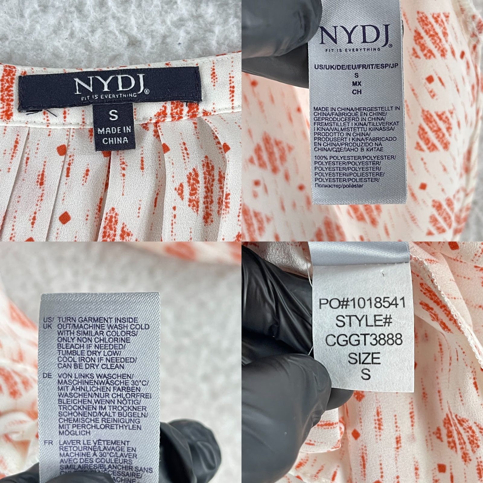 NYDJ NYDJ The Perfect Shirt Womens White Geometric Print V-Neck 3/4 Sleeve Size Small Size S / US 4 / IT 40 - 8 Thumbnail