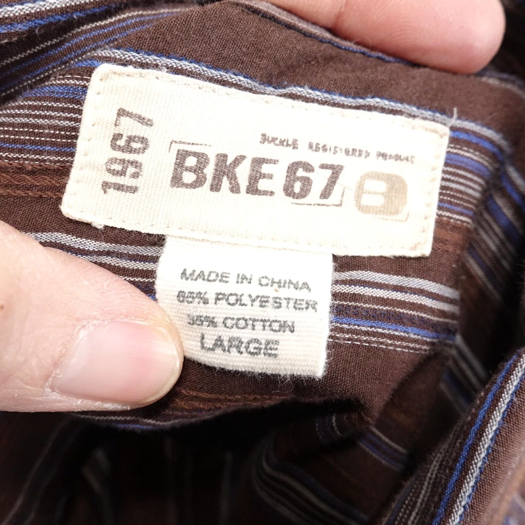 BKE BKE 67 Shirt Mens Large Brown Blue Stripe Button Front Long Sleeve Casual Shirt Size US L / EU 52-54 / 3 - 6 Thumbnail
