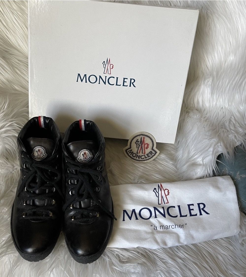 image of Moncler Men's Black Leather Hi-Top Sneaker Booties (Size 9)