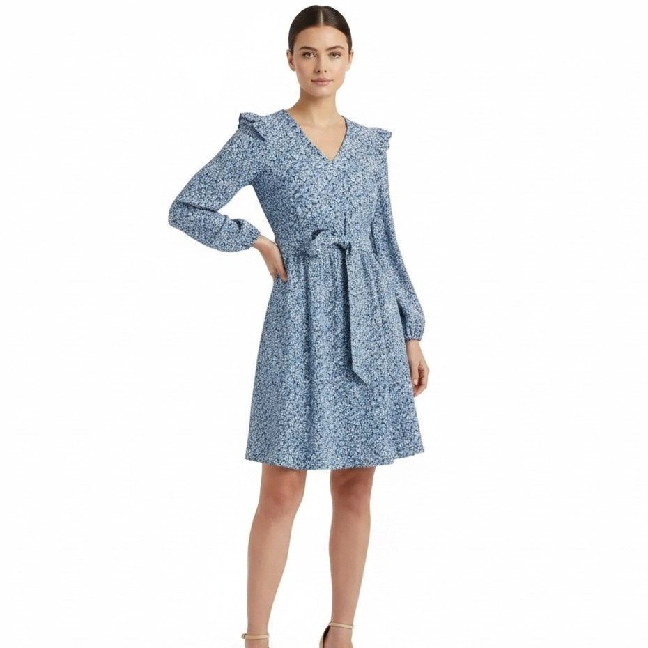 J.Crew J.Crew Navy Blue Floral Cotton Puff-sleeve Mini Dress, L Size L / US 10 / IT 46 - 1 Thumbnail