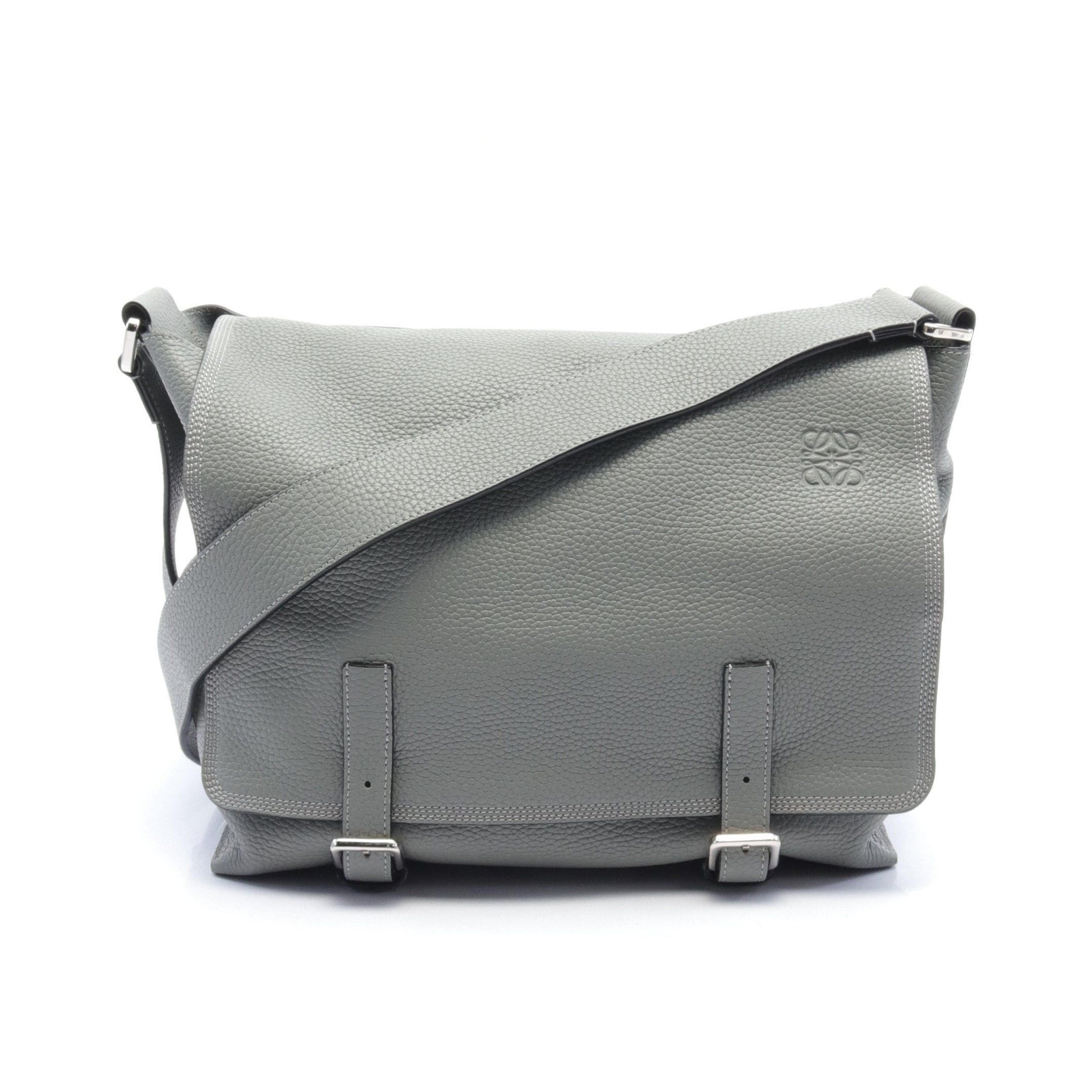 image of Loewe Military Messenger Shoulder Bag Leather Gray in Grey, Women's