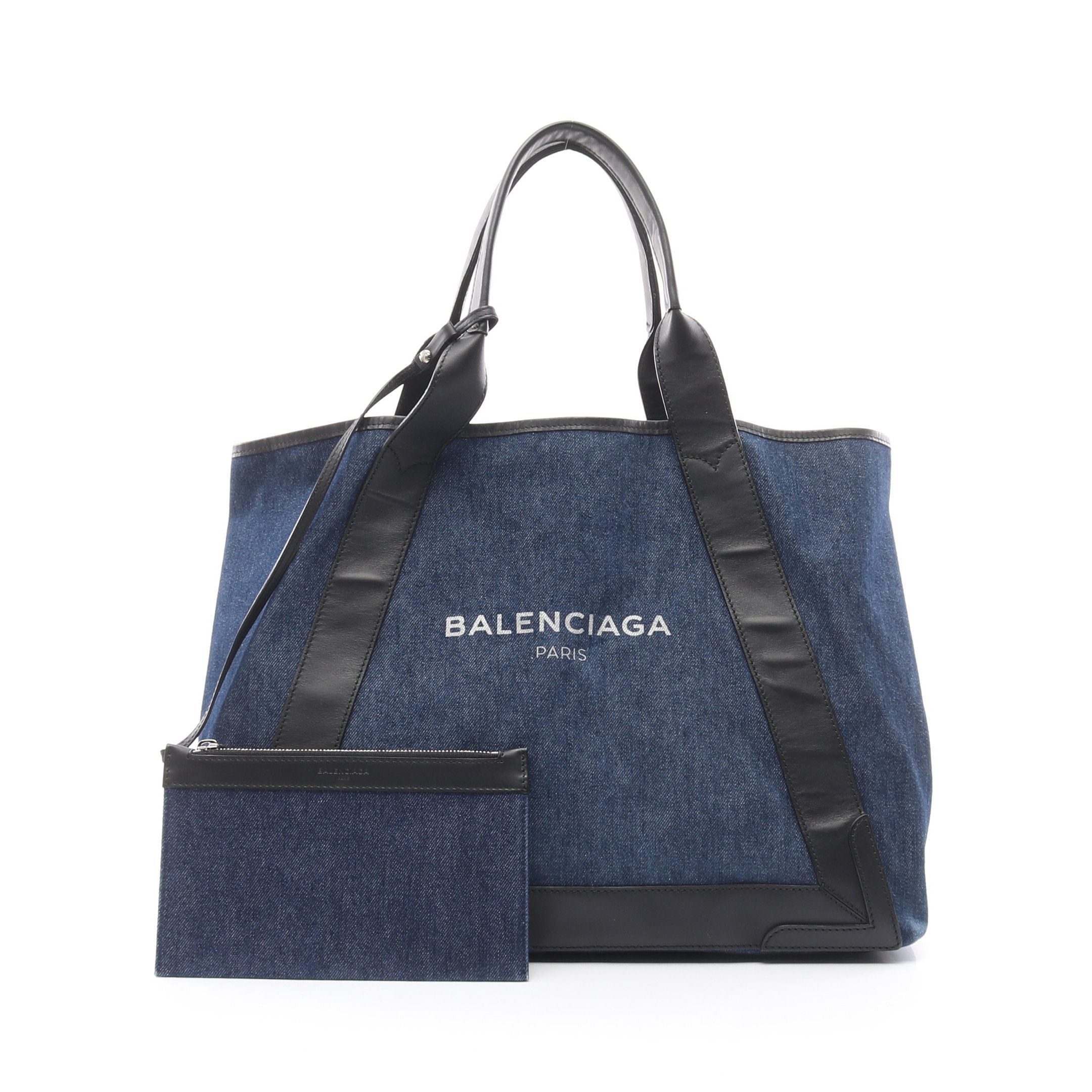 Balenciaga Navy Cabas Hippopotamus M Handbag Tote Bag Denim Leather Indigo Blue Black, Women's