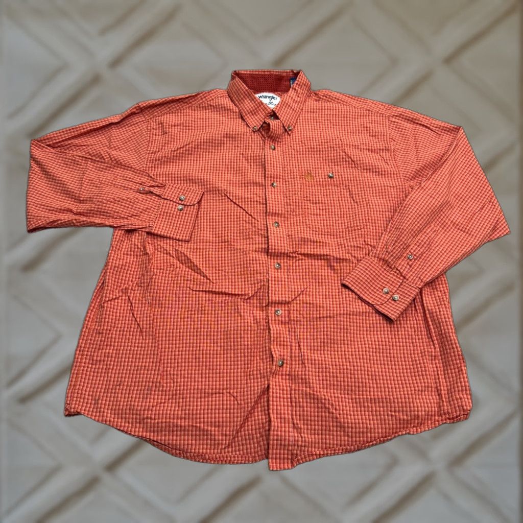 Wrangler Wrangler George Strait Western Button-Down Shirt Men 2XL Orange Plaid Cotton Shirt Mens Size US XXL / EU 58 / 5 - 1 Thumbnail