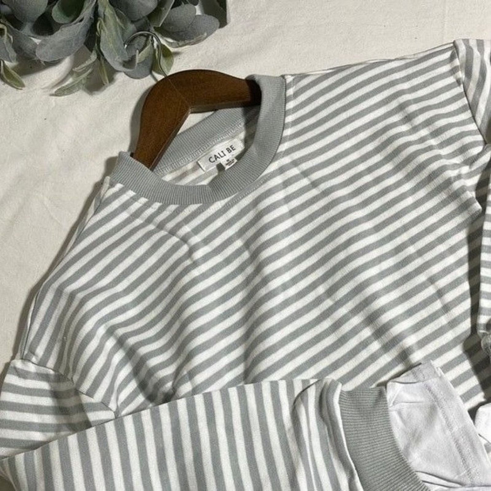 Nordstrom Cali Be Gray Striped Layered Oversized Sweatshirt New Medium Size M / US 6-8 / IT 42-44 - 7 Thumbnail
