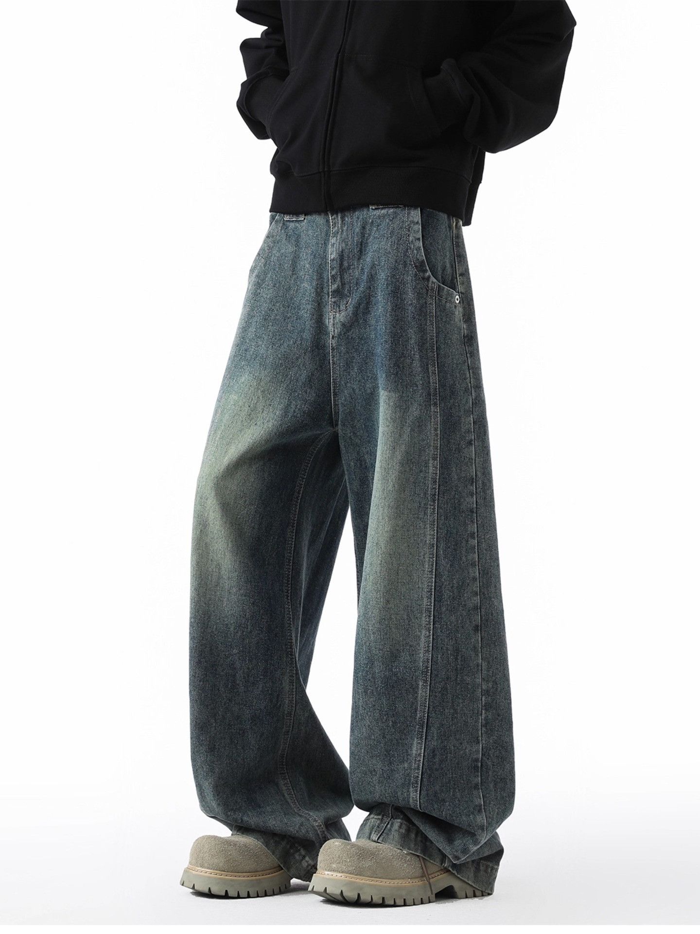 Japanese Brand Men's loose straight-leg washed retro wide-leg jeans Size US 32 / EU 48 - 3 Thumbnail