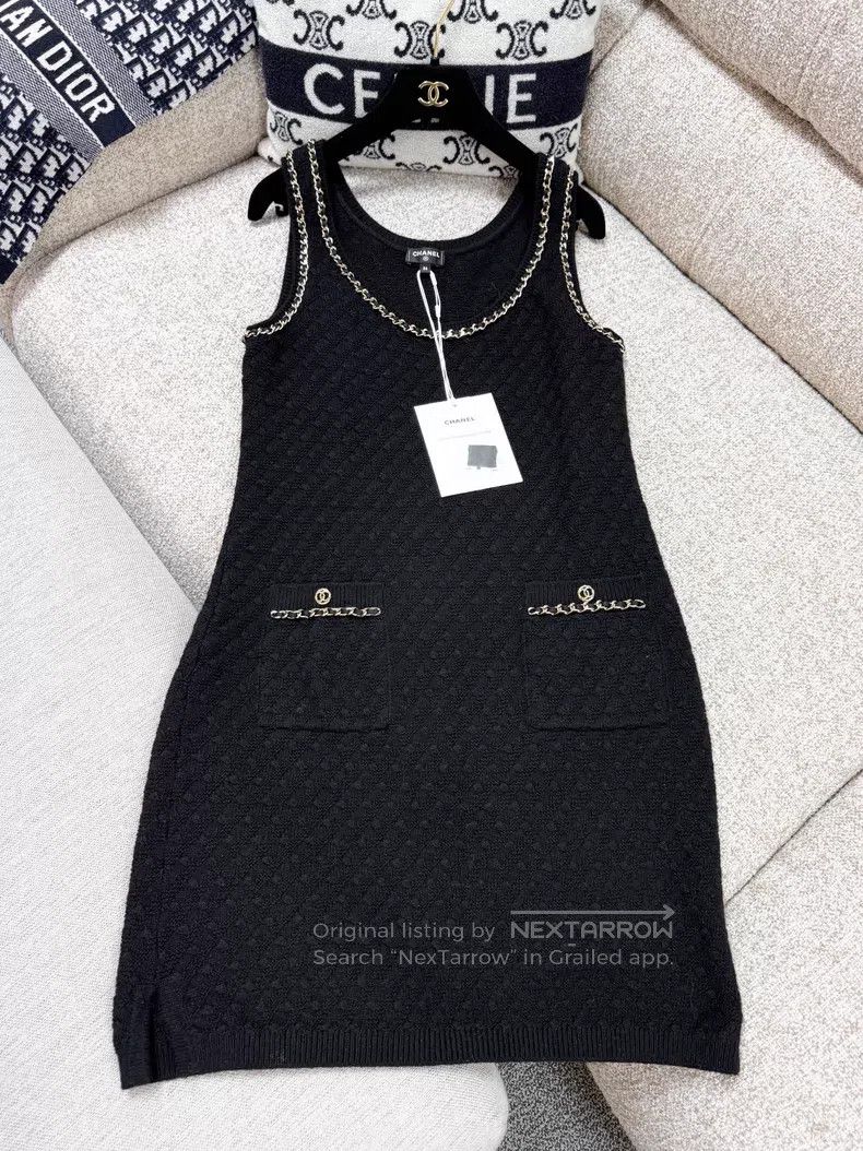 Chanel Chanel Leather chain rolled edge two-pocket sleeveless kni Size XS / US 0-2 / IT 36-38 - 2 Thumbnail