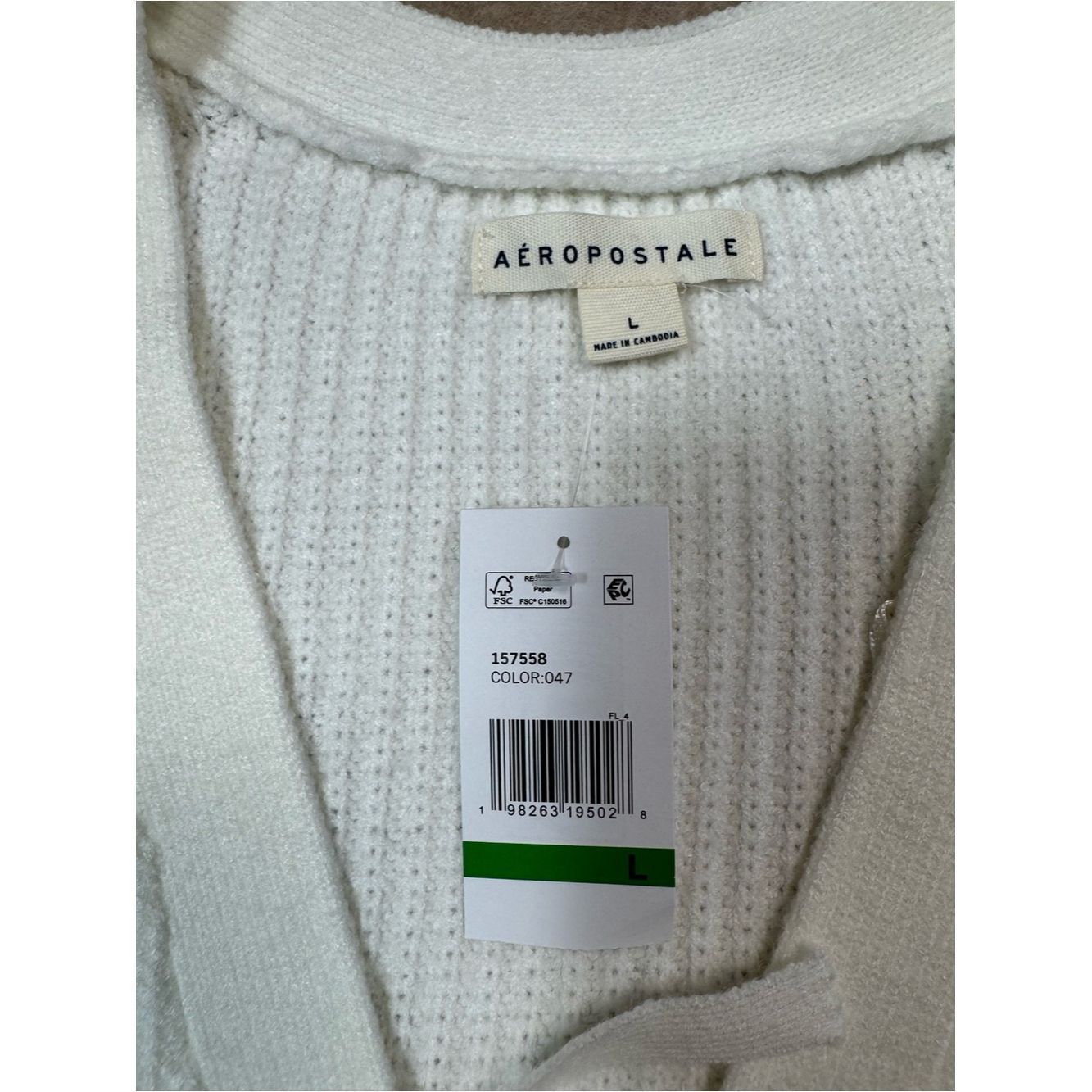 Aeropostale NWT New Aéropostale Ribbed Reversible Tie White Cardigan Si Size L / US 10 / IT 46 - 8 Thumbnail