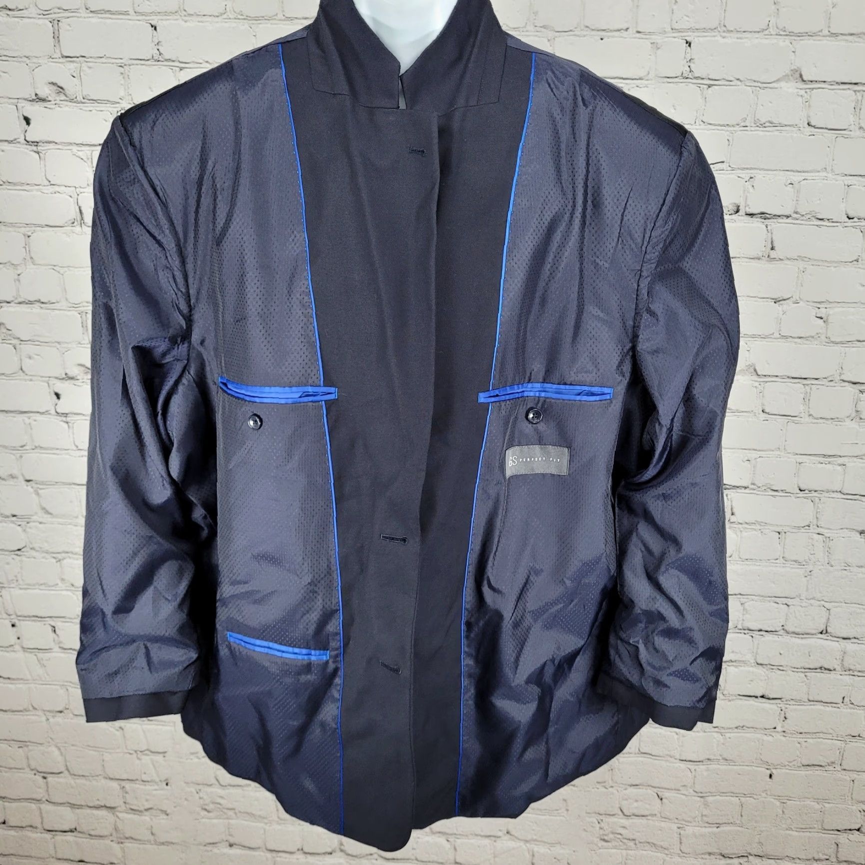 Vintage GS Perfect Fit Navy Stretch 2 Button Notch Blazer Sport Coat 50R Men Jacket Blazer Size 50R - 5 Thumbnail