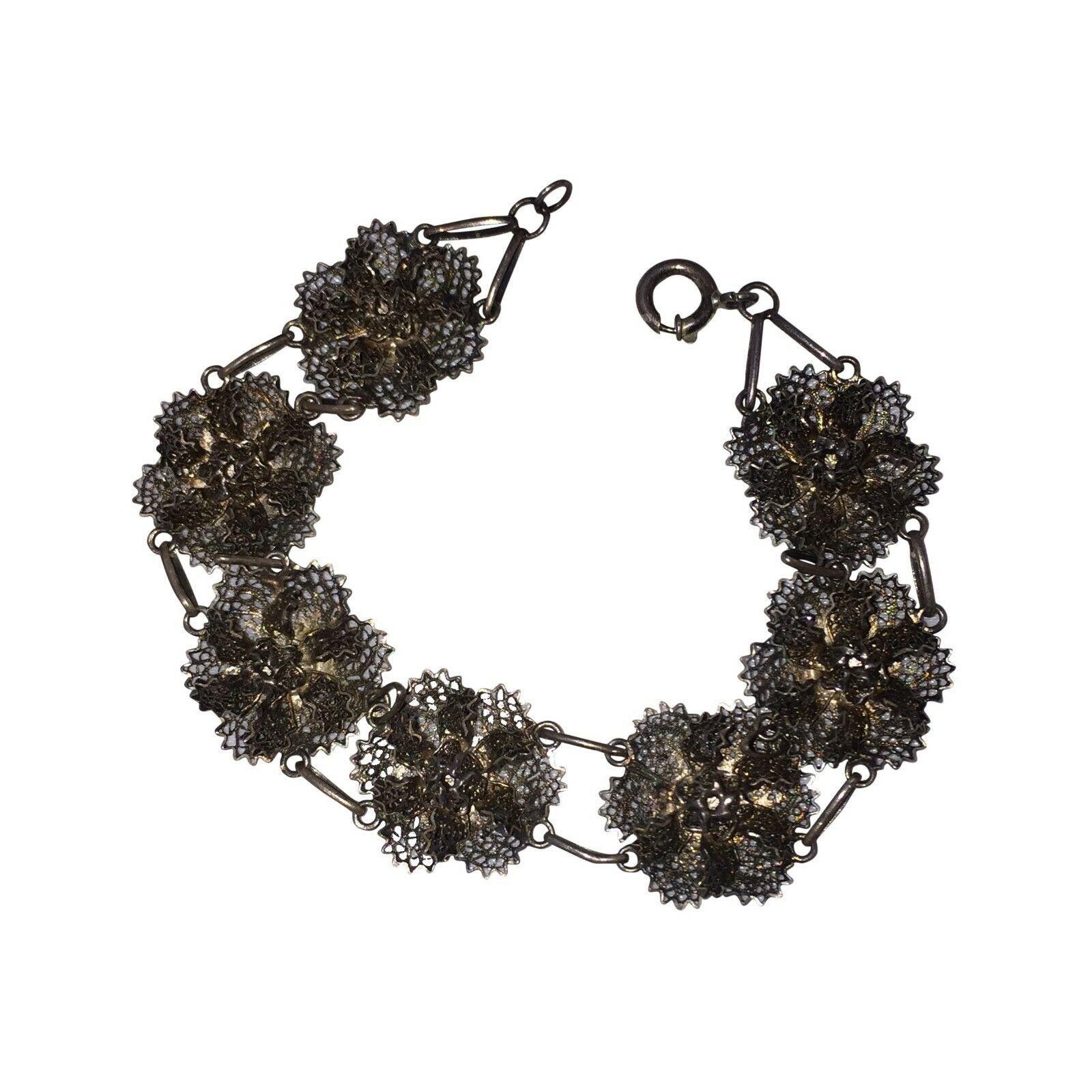 Designer Spanish Sterling Filigree Flower Bracelet Size ONE SIZE - 1 Thumbnail