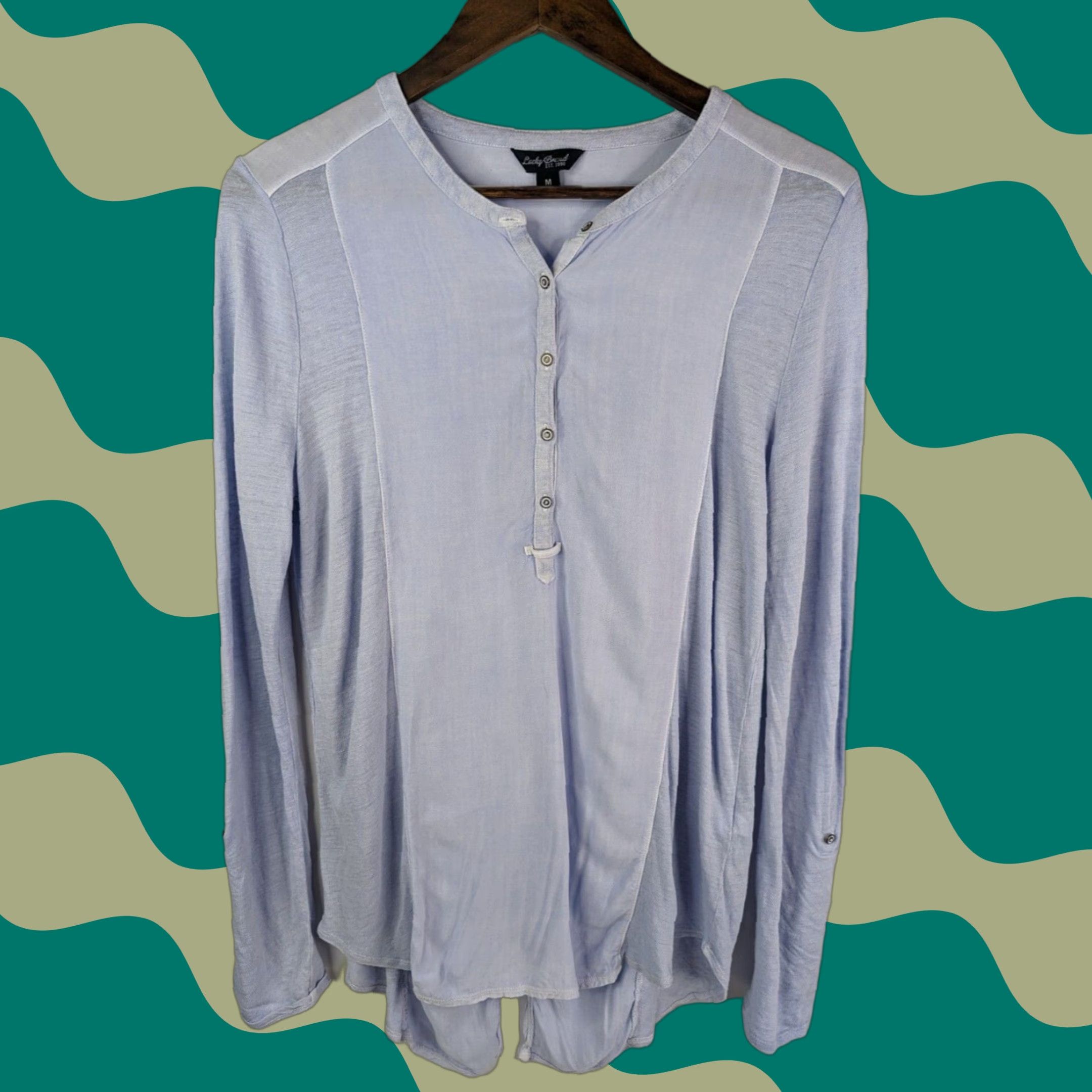 Lucky Brand Lucky Brand Light Blue Long Sleeve Henley Top Shirt Linen BOHO Top Womens Medium Shirts Womens M Blue Solid Casual Button-Up Henley Neck Collared Size M / US 6-8 / IT 42-44 - 1 Thumbnail