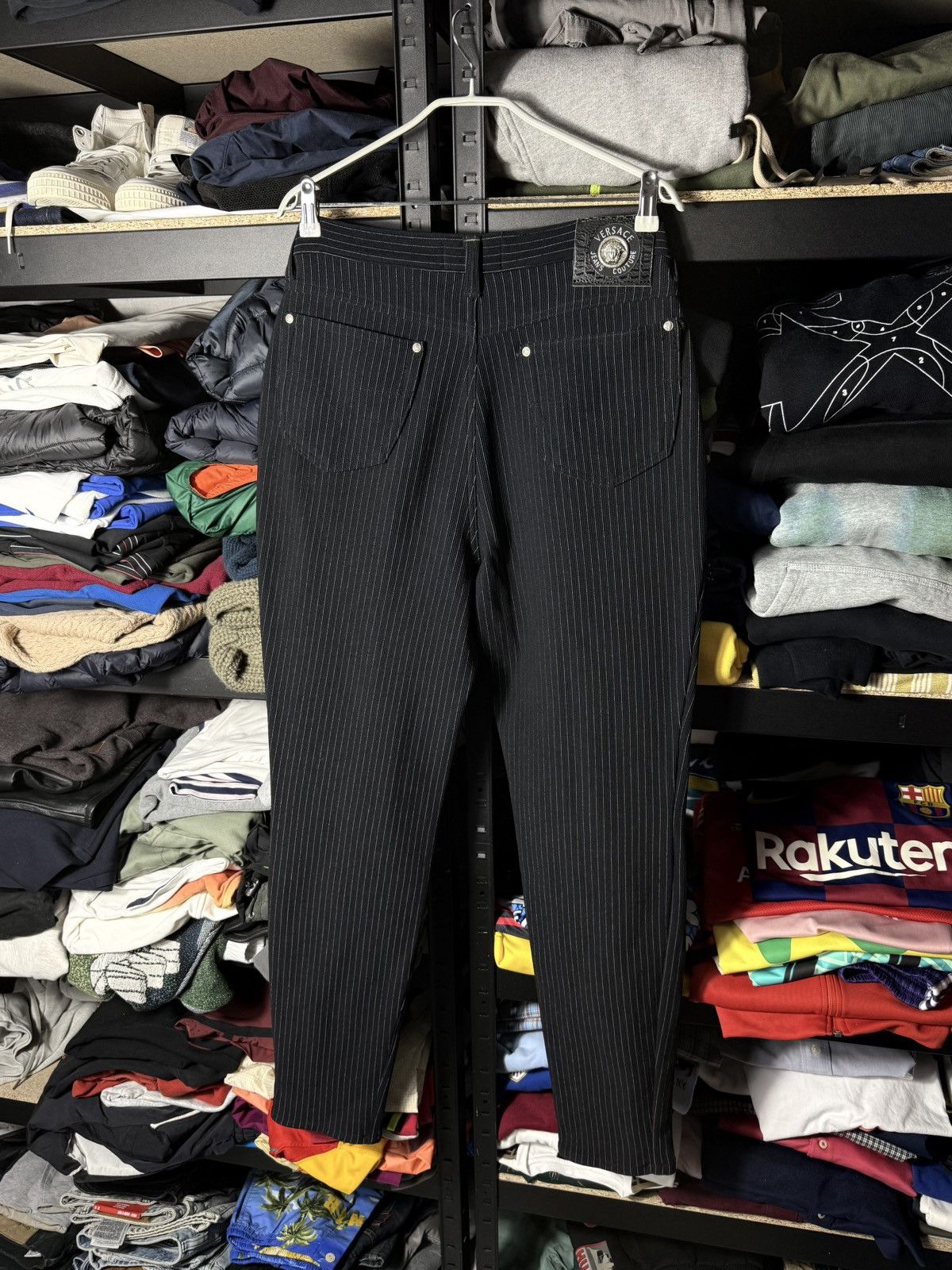 Versace Jeans Couture Black Pinstripe Pants Mens 36 Vintage