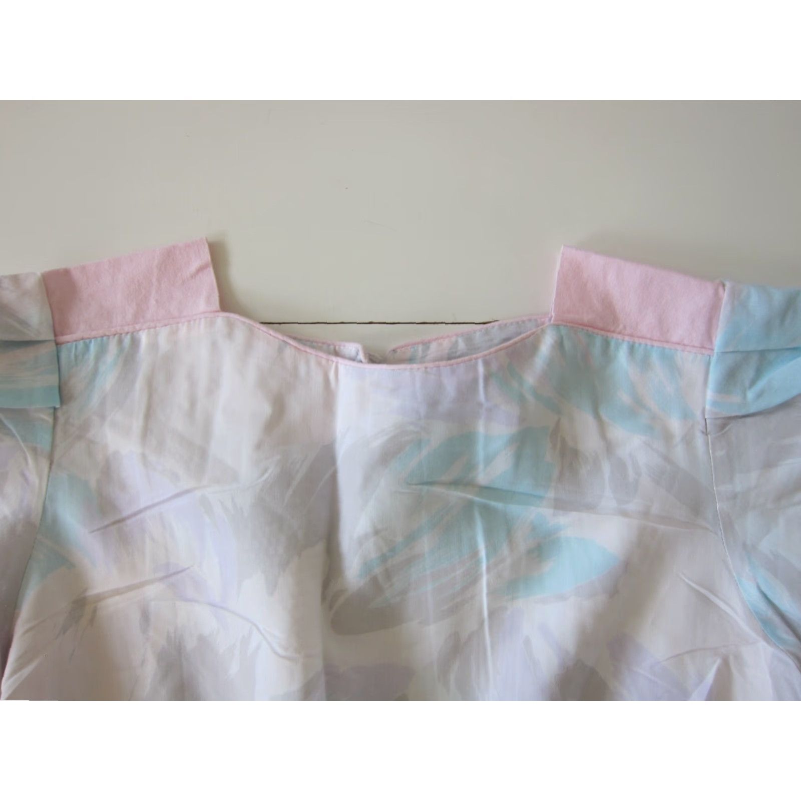 Pinko Vtg L.A. Gal Pink Blue Grey Purple Short Sleeve Sheath Empire House Dress Large Size 36" / US 14 / IT 50 - 5 Thumbnail