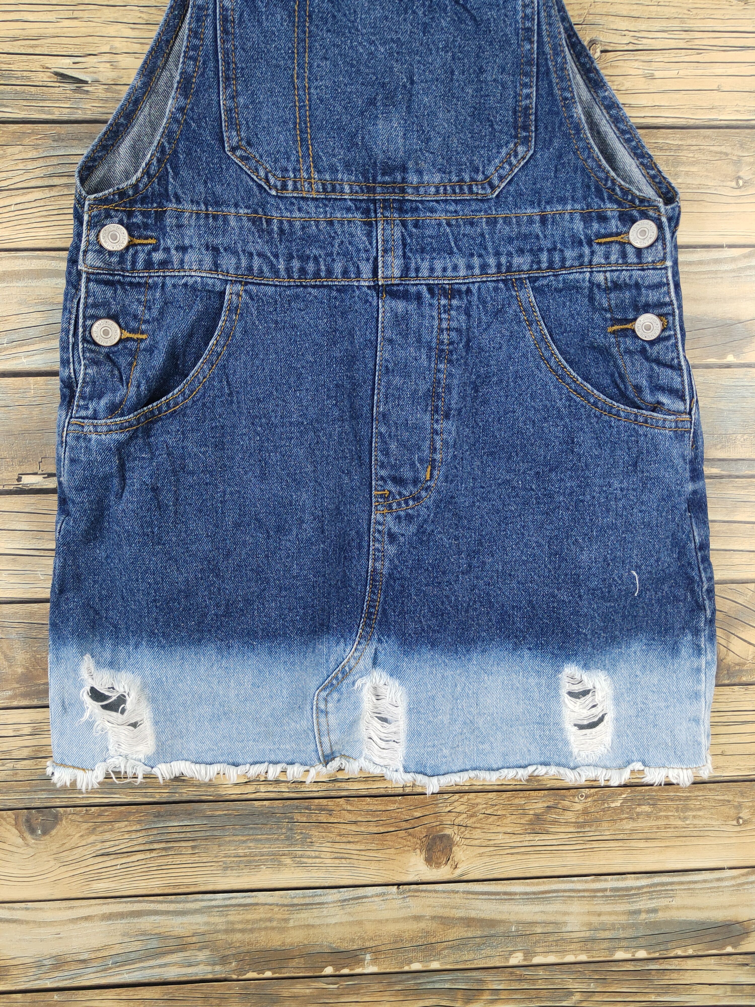 Japanese Brand × Vintage Eptison Dark Blue Distressed Denim Skirt Jumpsuits Size 29" - 5 Thumbnail