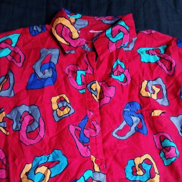 Other Vintage 90s Abstract Geometric Button Shirt Long Sleeve Size L / US 10 / IT 46 - 1 Thumbnail
