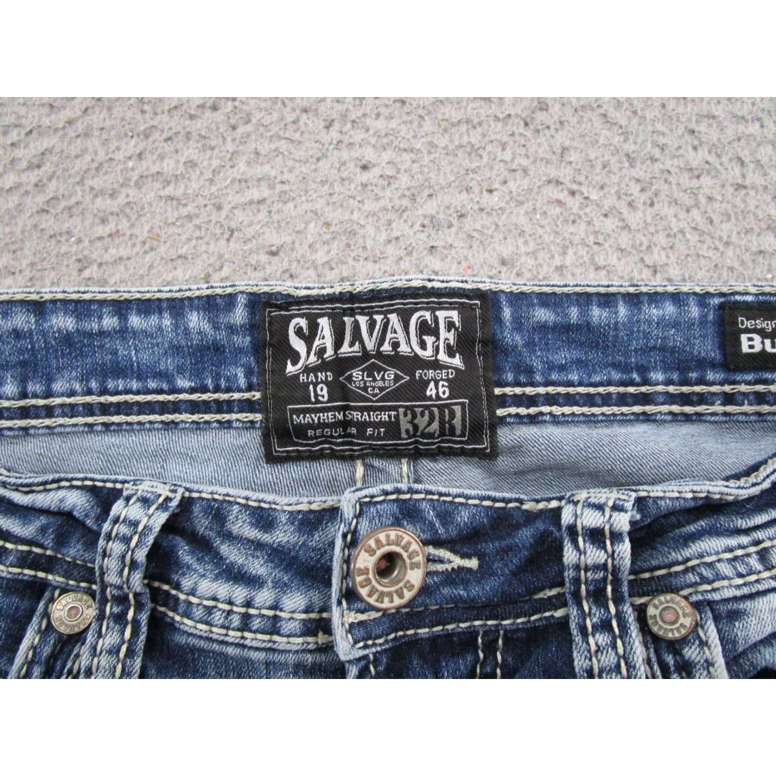 Vintage Salvage Jeans Buckle Blue Distressed Denim Straight Leg 32x27 Read Hemmed Men 5-Pocket Design Size 32 Regular Inseam 27 Vintage No Size US 32 / EU 48 - 5 Thumbnail