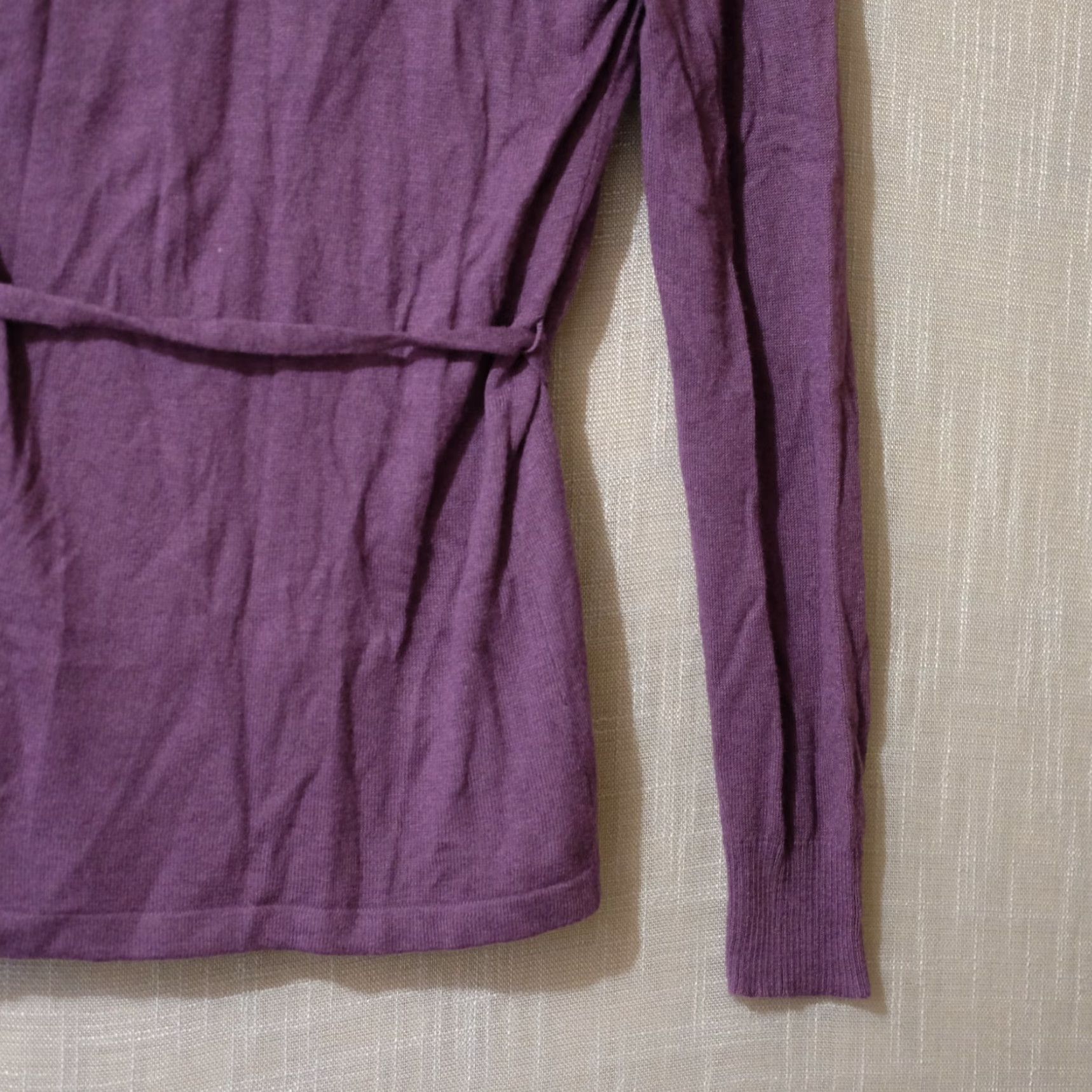 Merona VINTAGE Merona Cardigan Open Front Lightweight Womens M Purple Ruffle Trim Belted, Knit, Nylon/Rayon, Slim, Regular, Long Sleeve, Shirt? Size M / US 6-8 / IT 42-44 - 7 Thumbnail
