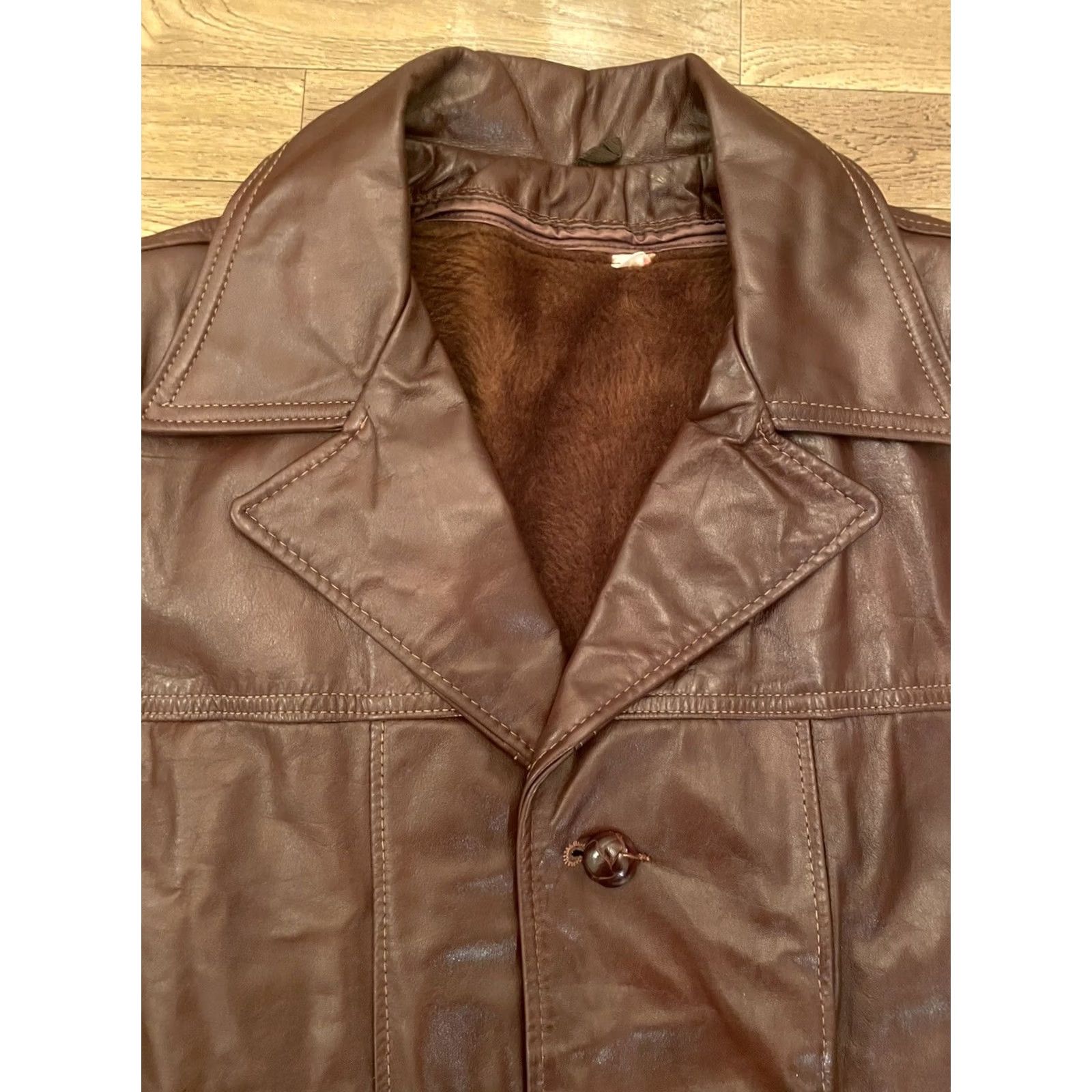 Vintage VINTAGE R Sherman Brown Leather Jacket Trench Coat USA 42L Men Flight/Bomber Size 42L Brown Leather USA Mens Size US XS / EU 42 / 0 - 2 Thumbnail