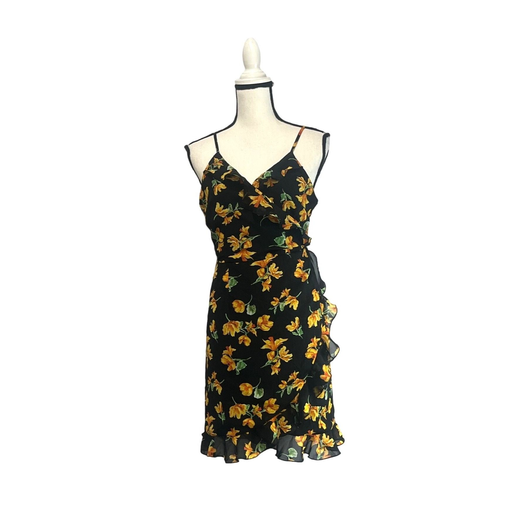 Topshop TOPSHOP FLORAL WRAP STRAPPY MINI DRESS IN MULTI, Black/Multi Size M / US 6-8 / IT 42-44 - 3 Thumbnail