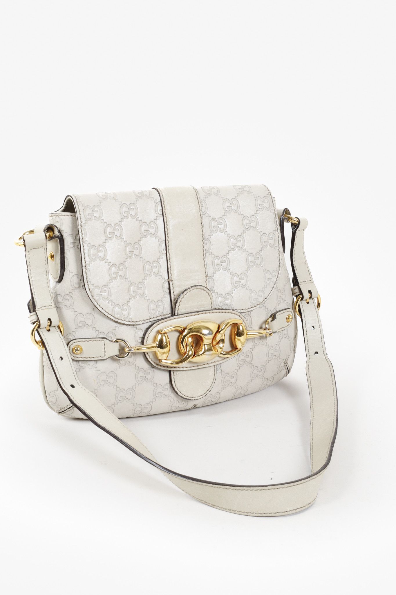 Gucci Gucci Off-White Embossed Monogram Horsebit Shoulder Bag Size ONE SIZE - 7 Thumbnail