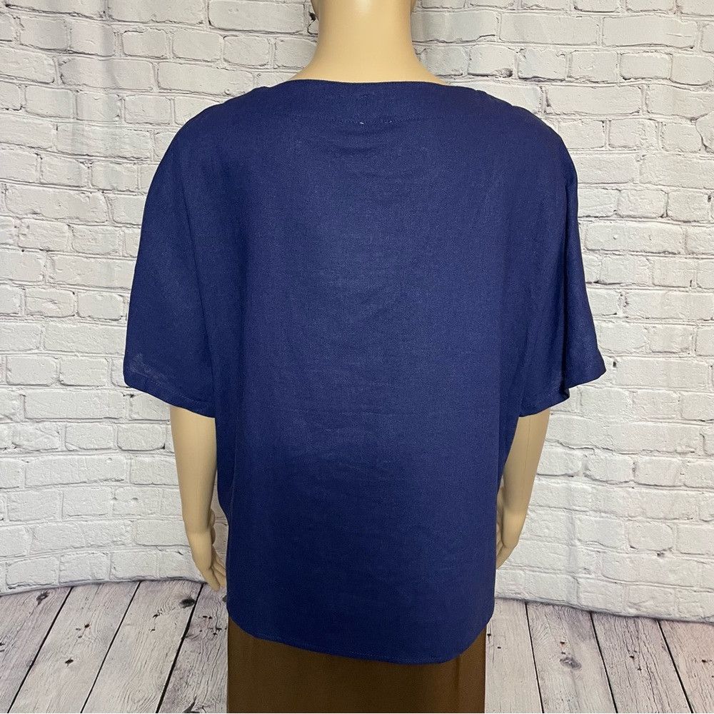 Anne Klein NWT New $79 Anne Klein Linen Short Sleeve Front Tie Blue To Size M / US 6-8 / IT 42-44 - 4 Thumbnail