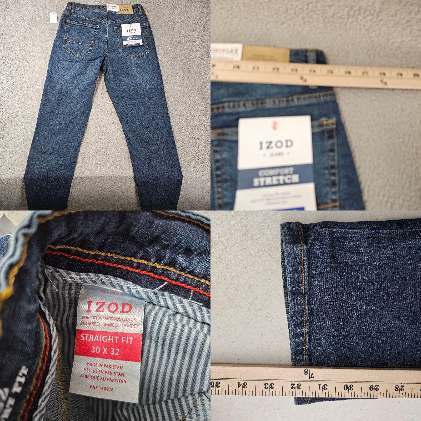 Izod IZOD Men’s Jeans 30x32 Blue Straight Fit Comfort Stretch Denim Cotton Pant Jeans Size US 30 / EU 46 - 8 Thumbnail