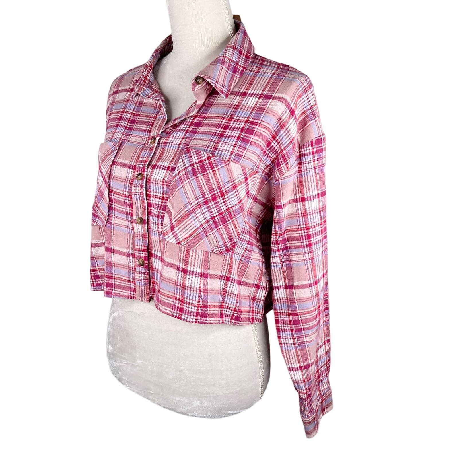 Other Stanton Arden Plaid Flannel Button Down M Cropped Wine New Size M / US 6-8 / IT 42-44 - 4 Thumbnail