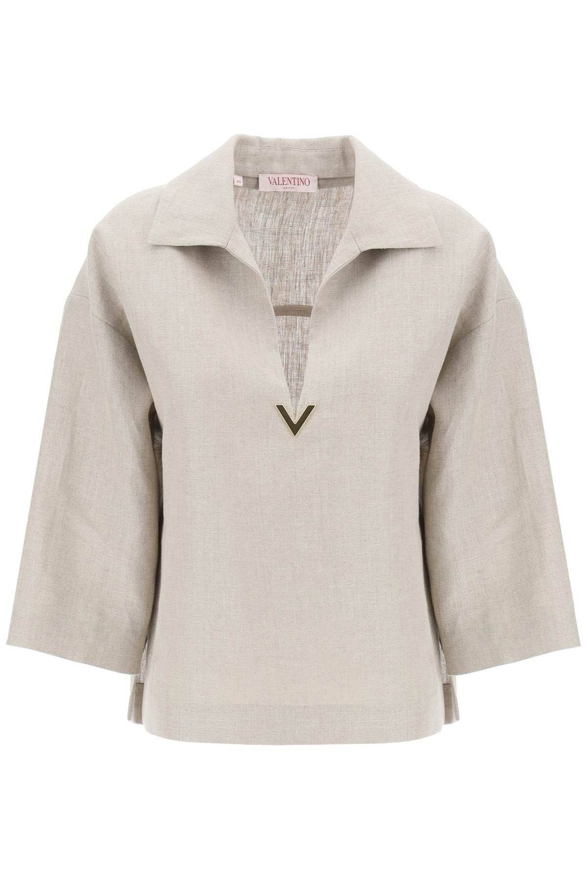 image of Valentino Garavani Linen Canvas Tunic Garment For Size Eu 40 For Women in Beige