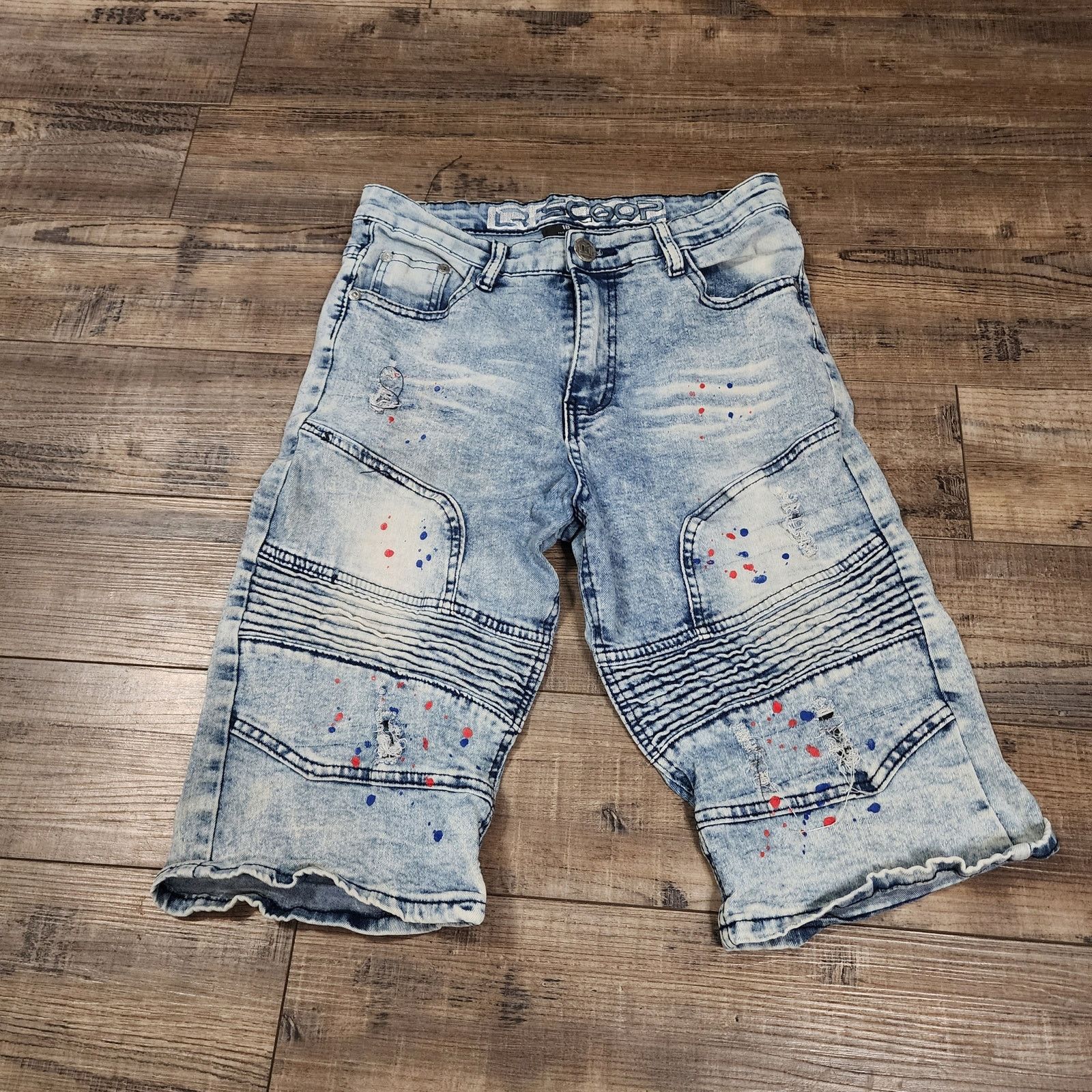 SCOOP SCOOP Paint Splatter Moto Denim Shorts sz 18 2286 Size US 27 - 1 Thumbnail
